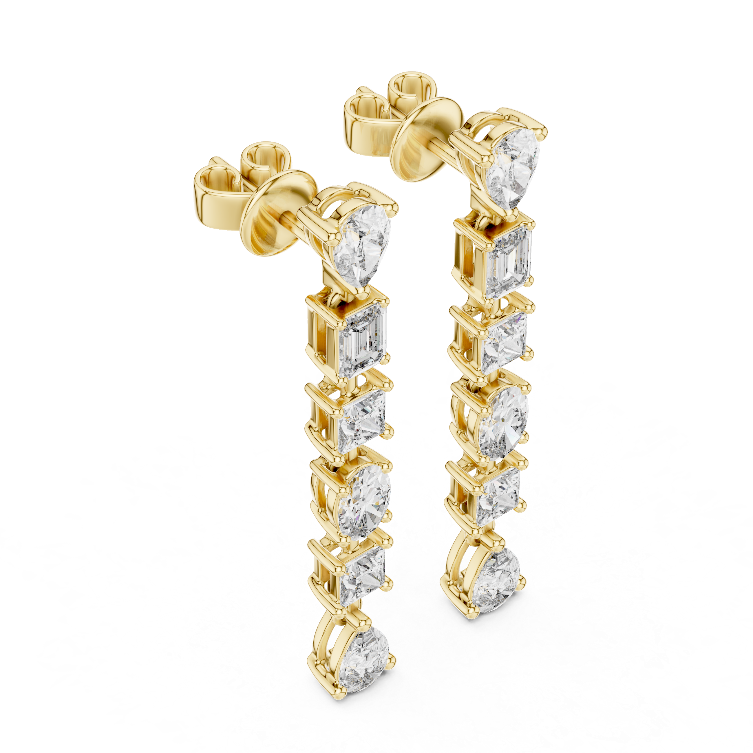 Mixed Cut Diamond Linear Drop Earrings