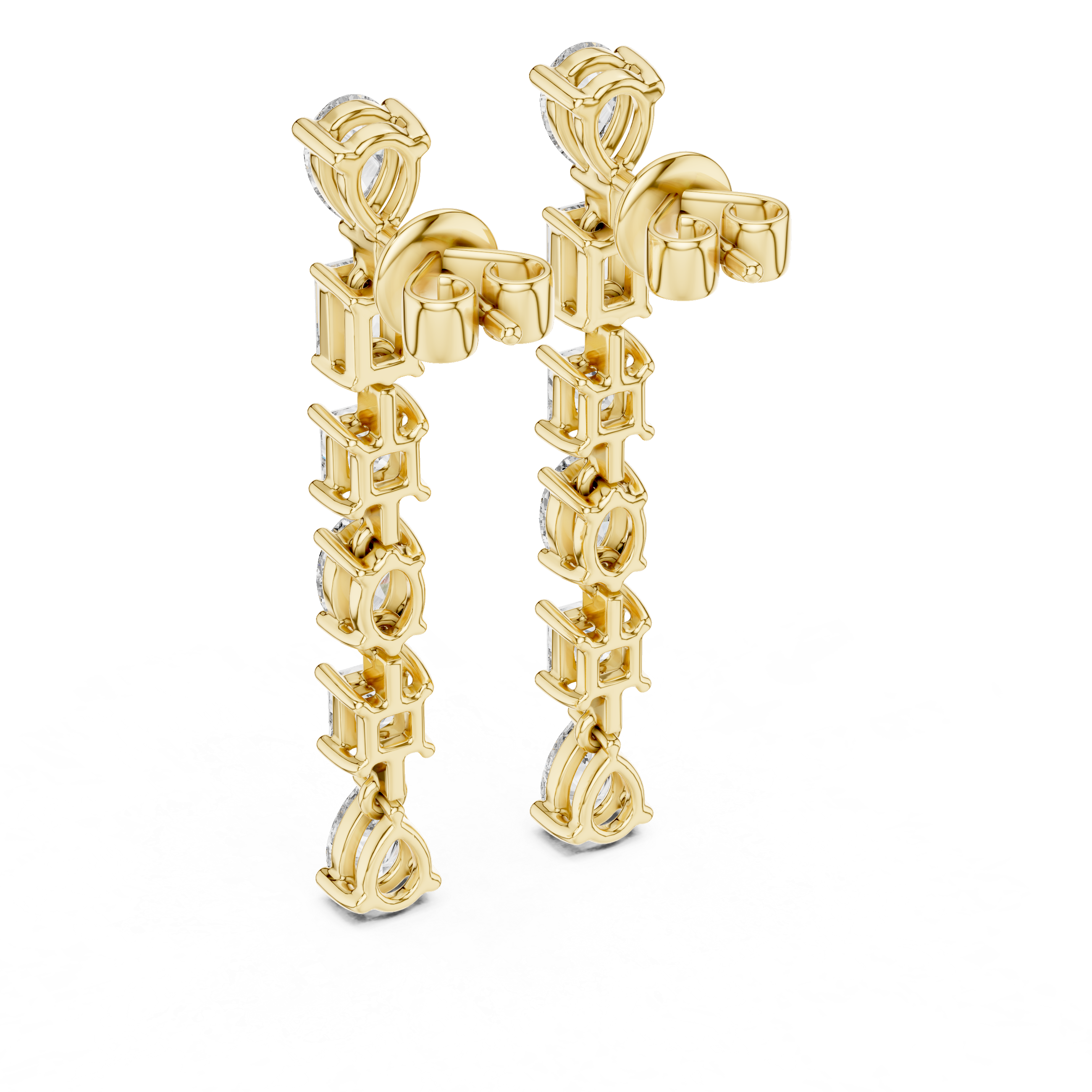 Mixed Cut Diamond Linear Drop Earrings