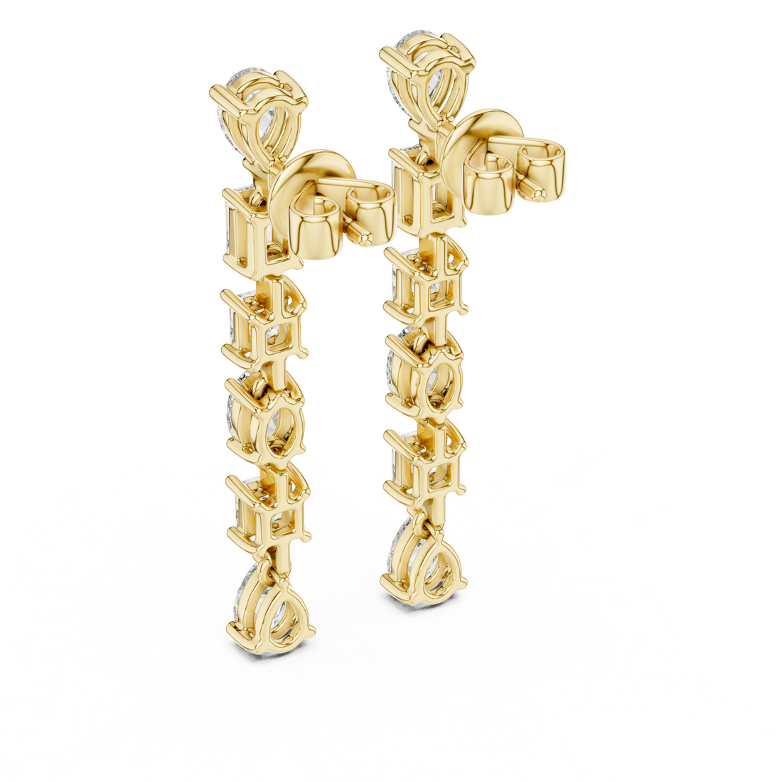 Mixed Cut Diamond Linear Drop Earrings