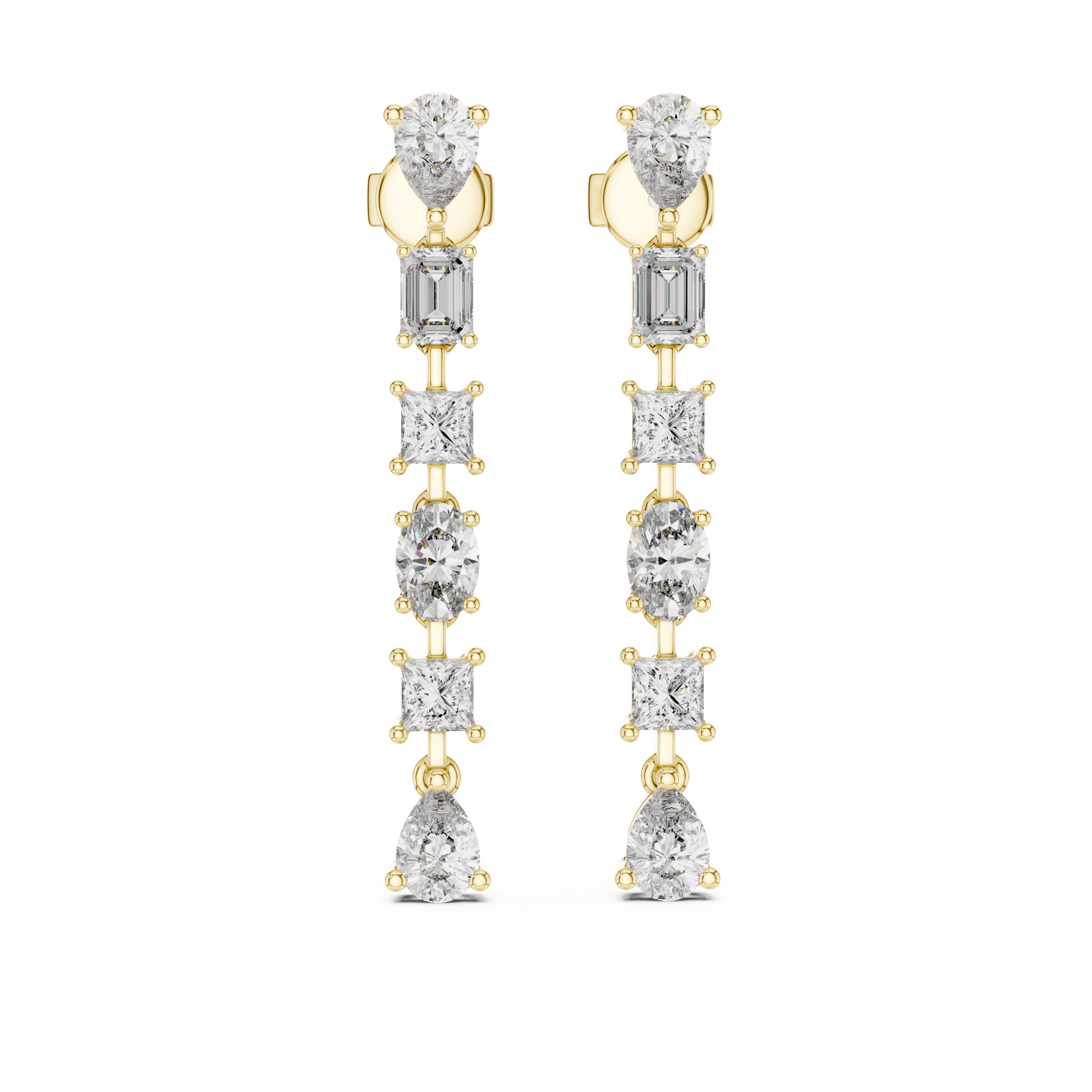 Mixed Cut Diamond Linear Drop Earrings