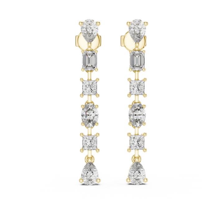 Mixed Cut Diamond Linear Drop Earrings
