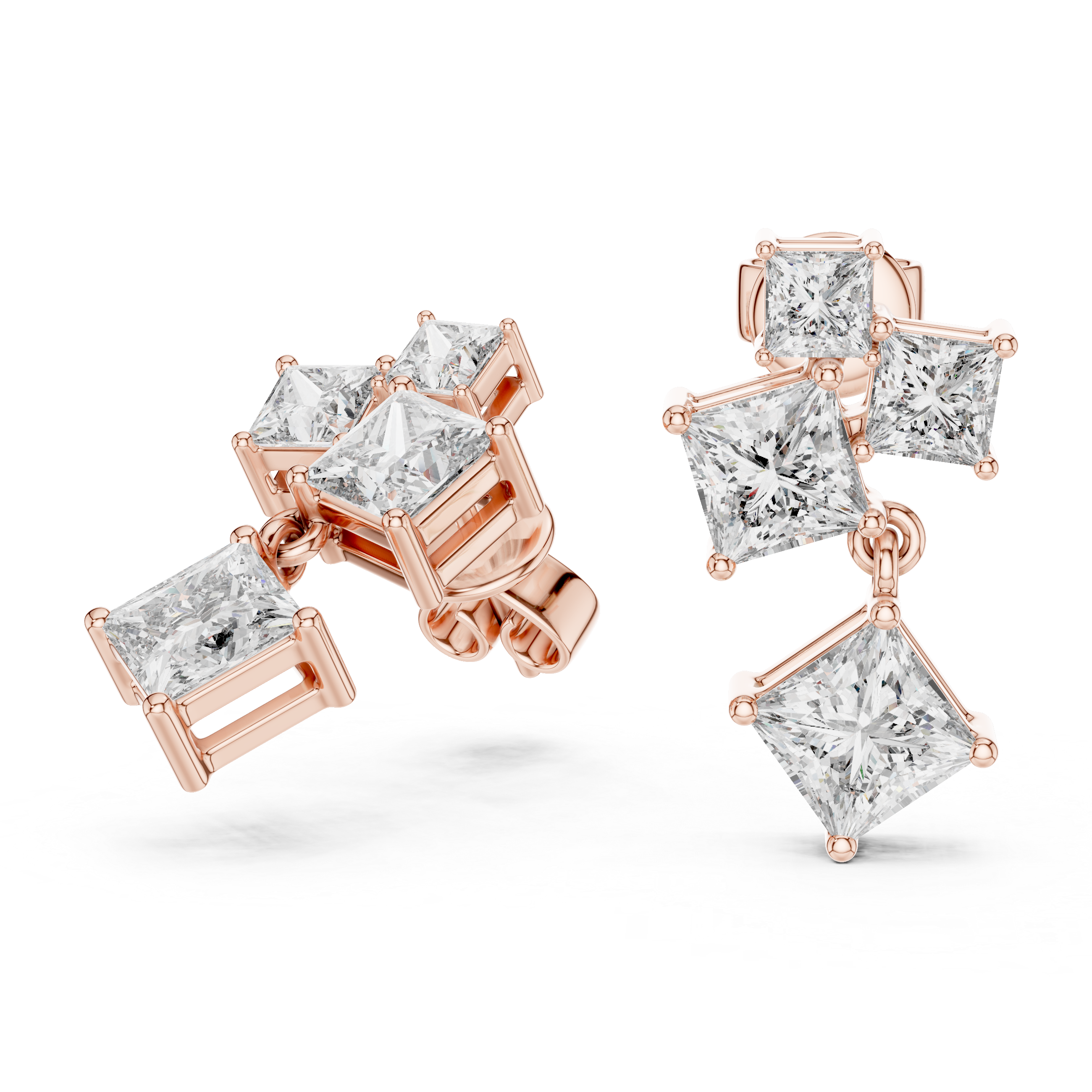 Princess Cut Diamond Geometric Drop Earrings