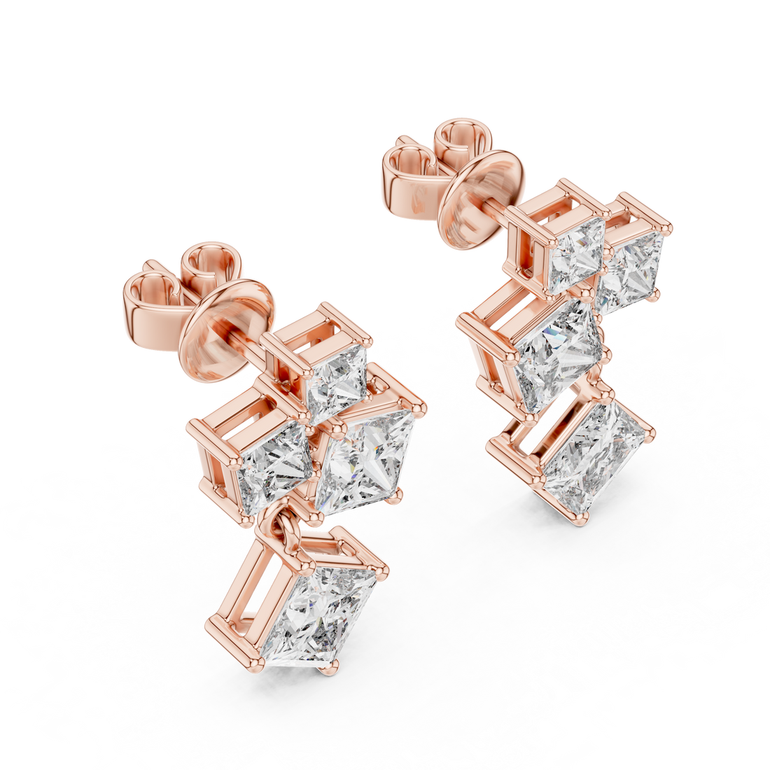 Princess Cut Diamond Geometric Drop Earrings