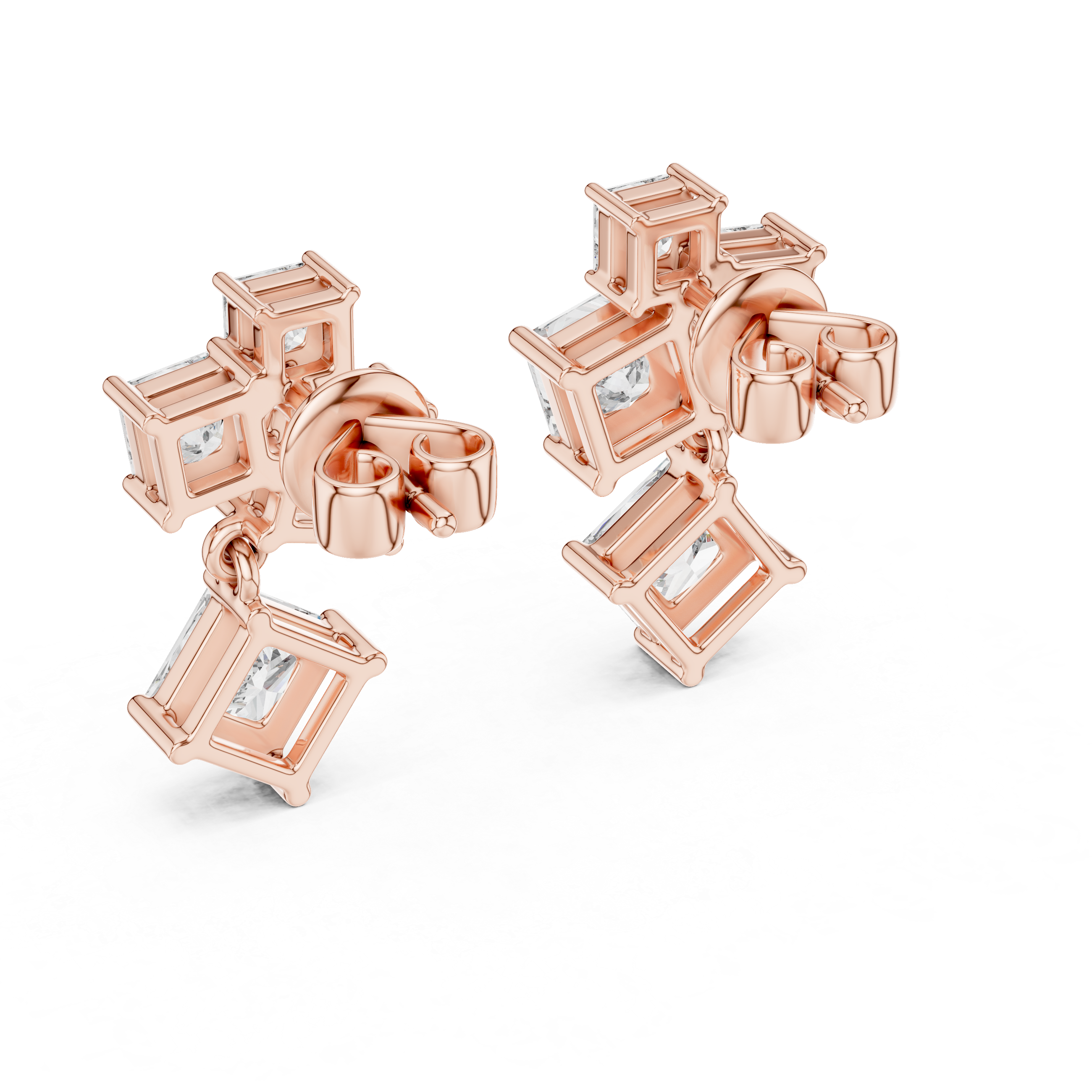 Princess Cut Diamond Geometric Drop Earrings