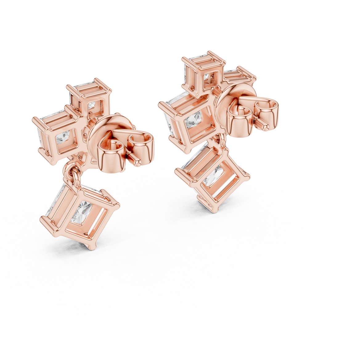 Princess Cut Diamond Geometric Drop Earrings