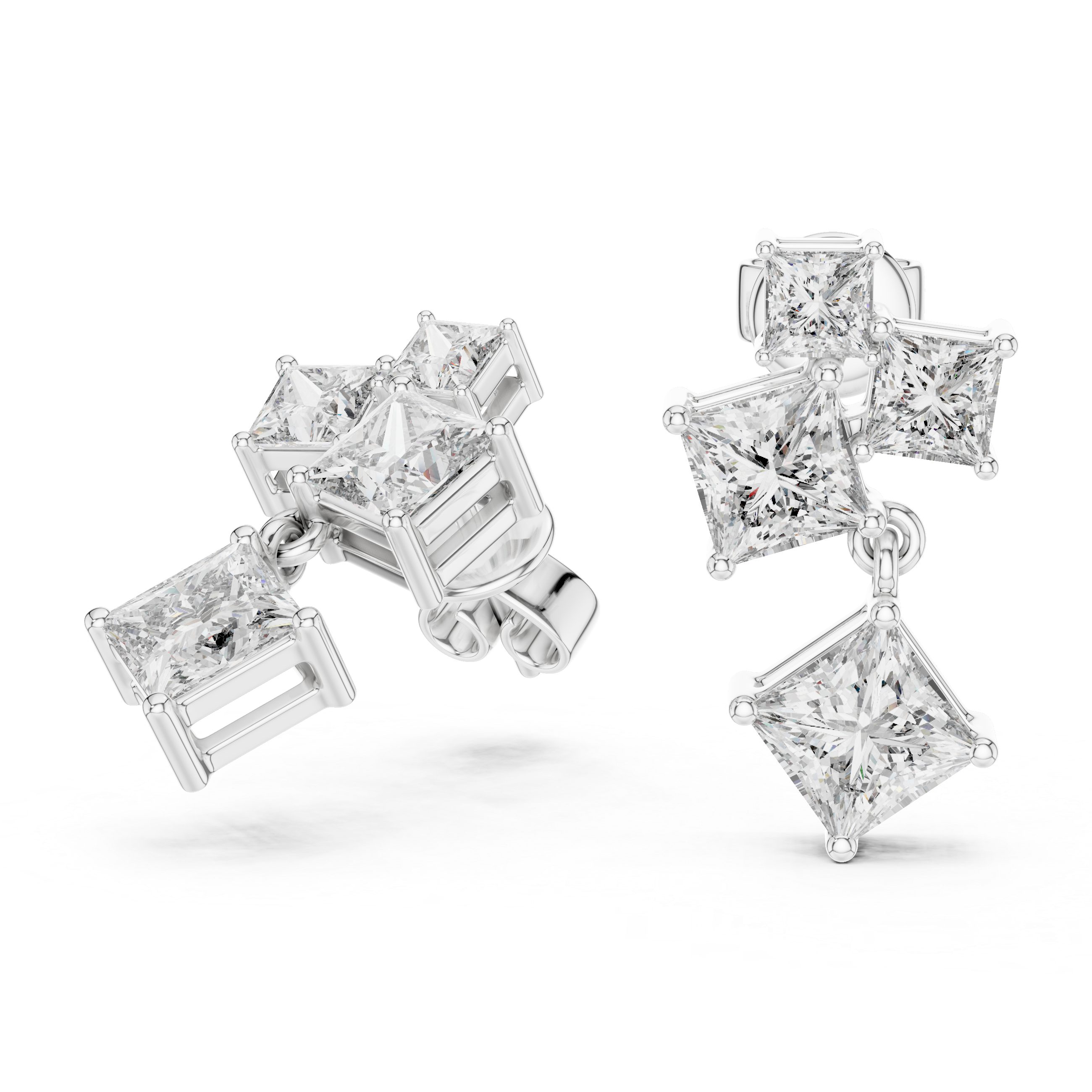 Princess Cut Diamond Geometric Drop Earrings