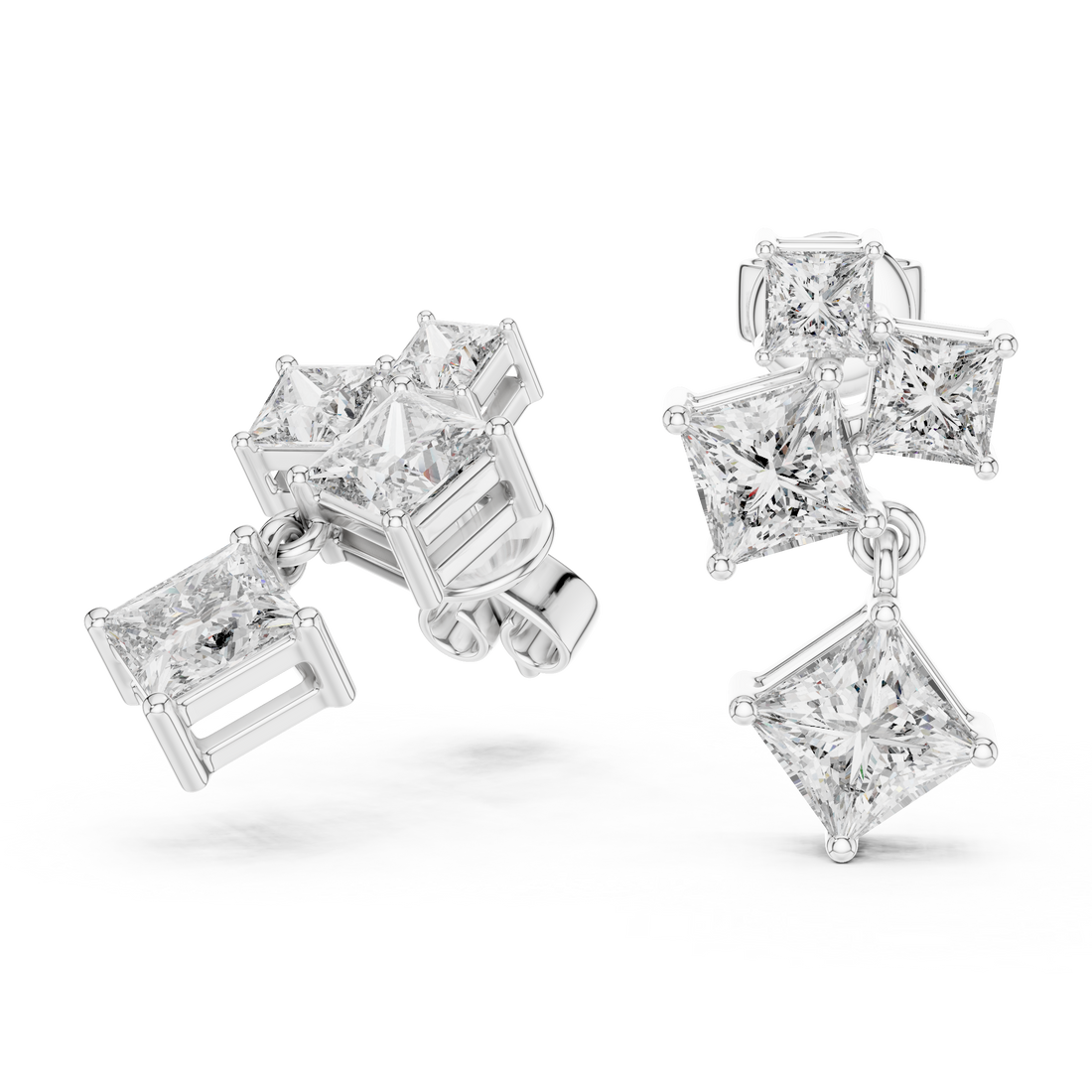 Princess Cut Diamond Geometric Drop Earrings