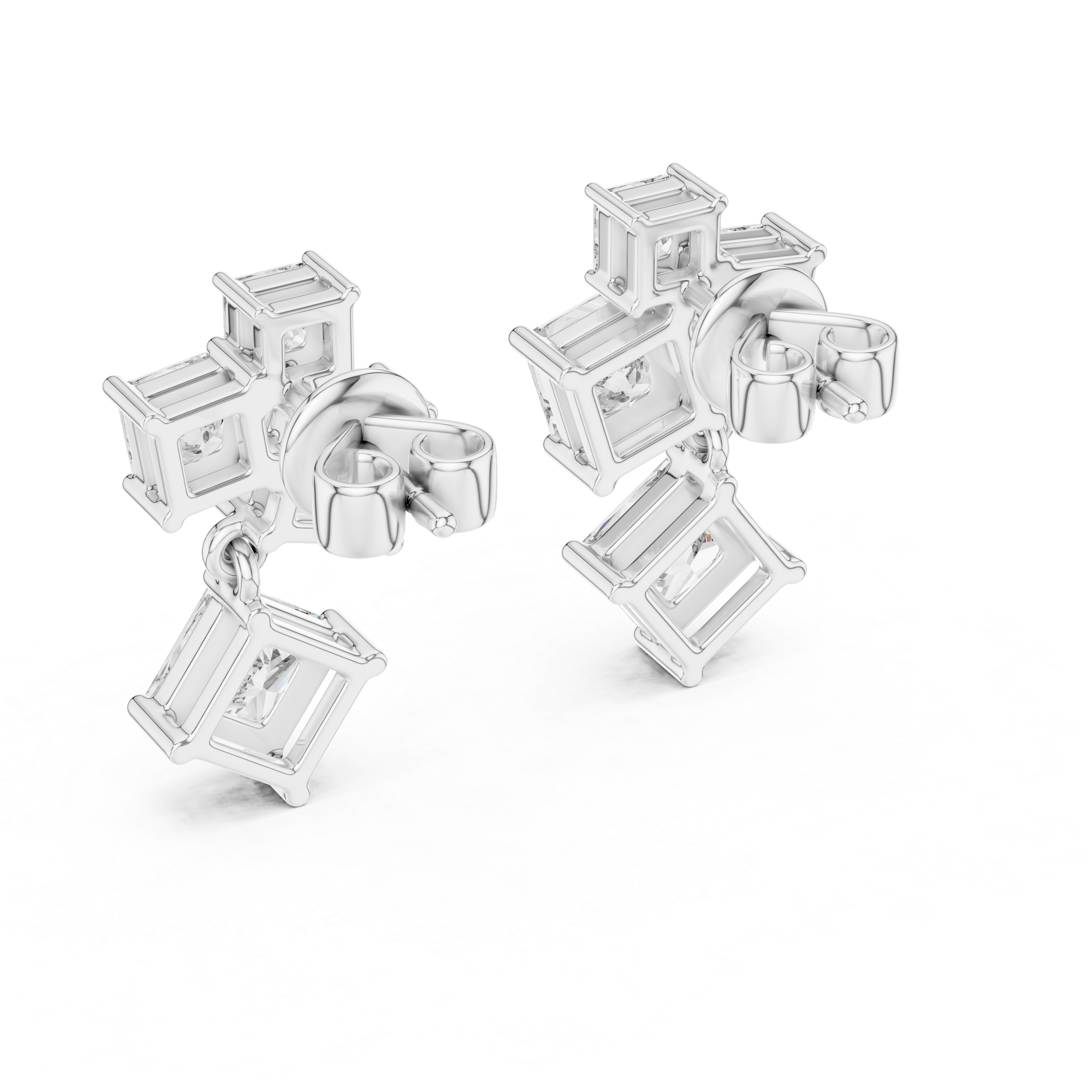 Princess Cut Diamond Geometric Drop Earrings