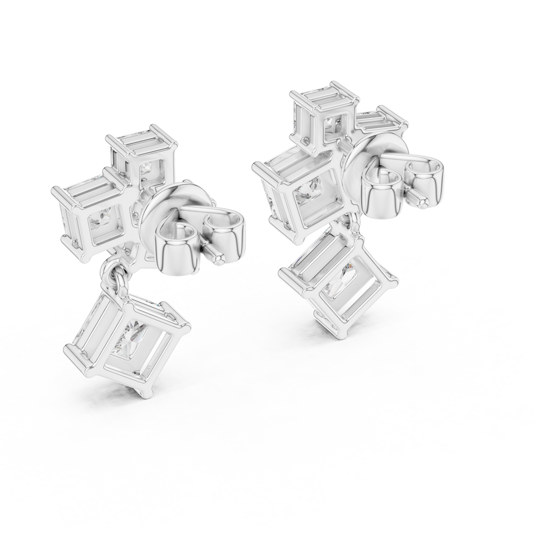 Princess Cut Diamond Geometric Drop Earrings