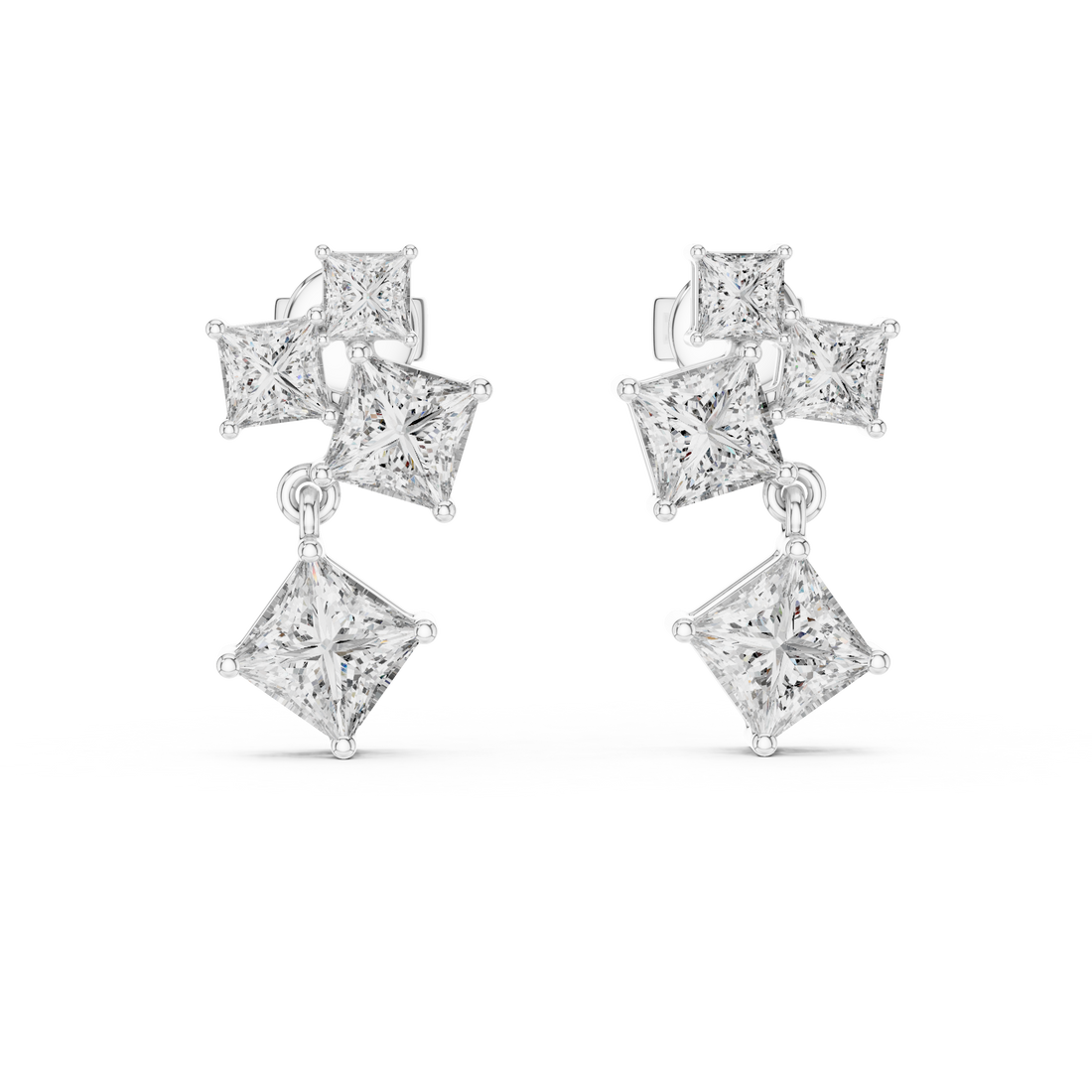 Princess Cut Diamond Geometric Drop Earrings