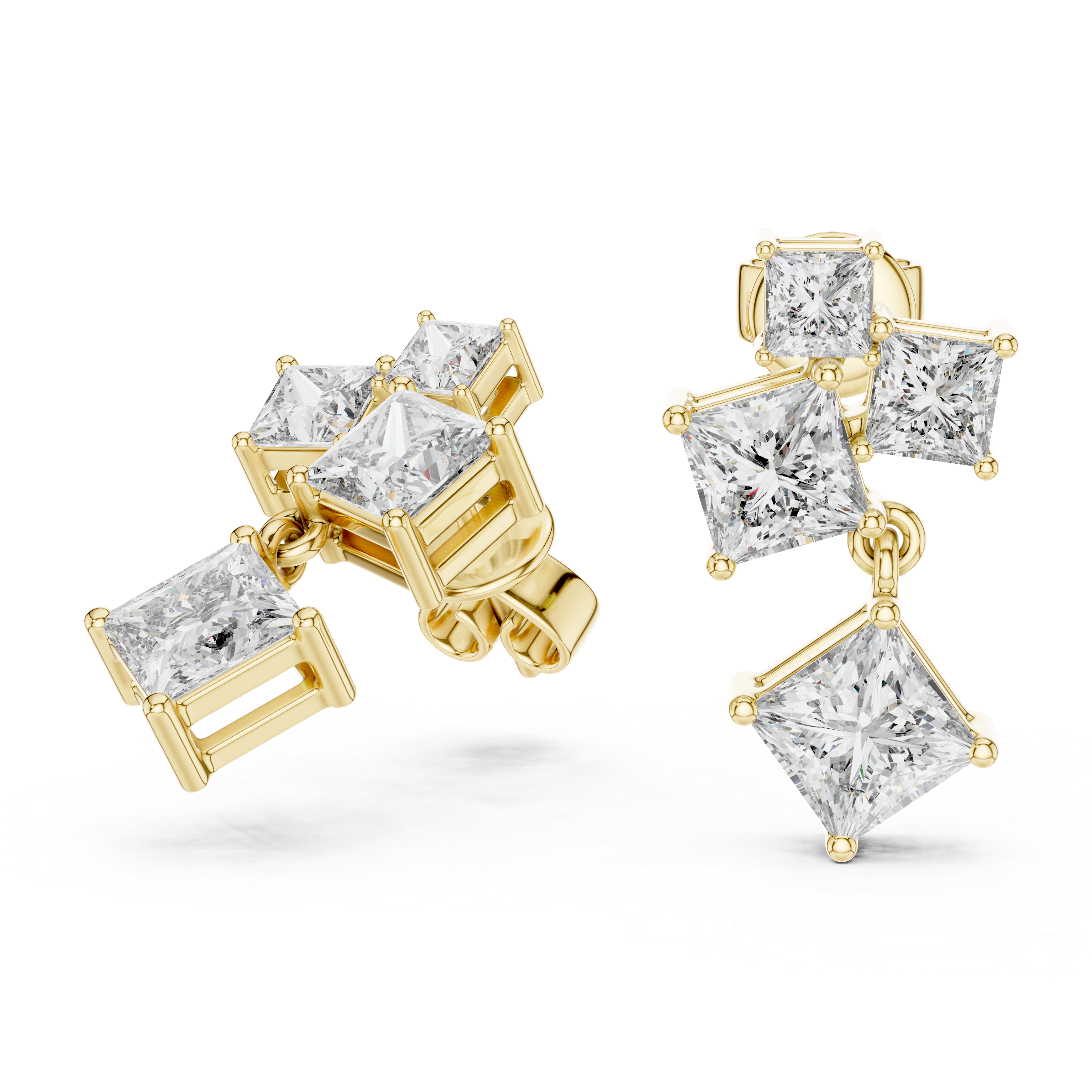 Princess Cut Diamond Geometric Drop Earrings