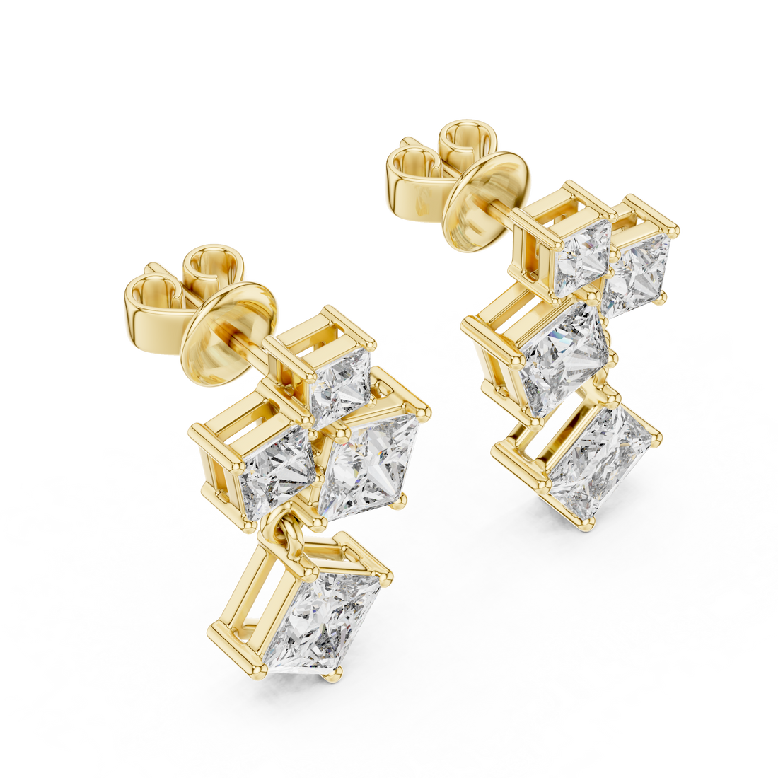 Princess Cut Diamond Geometric Drop Earrings