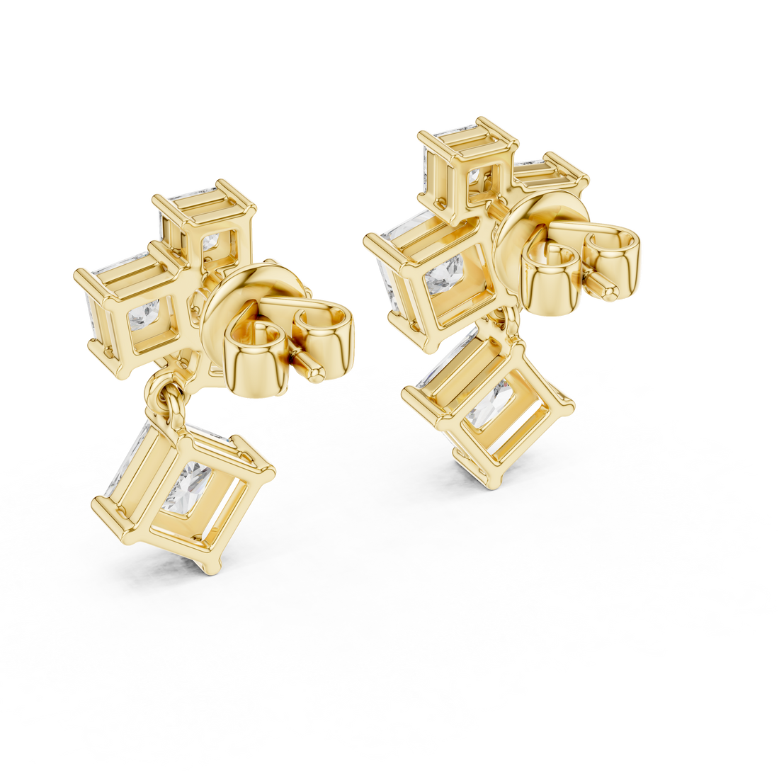 Princess Cut Diamond Geometric Drop Earrings