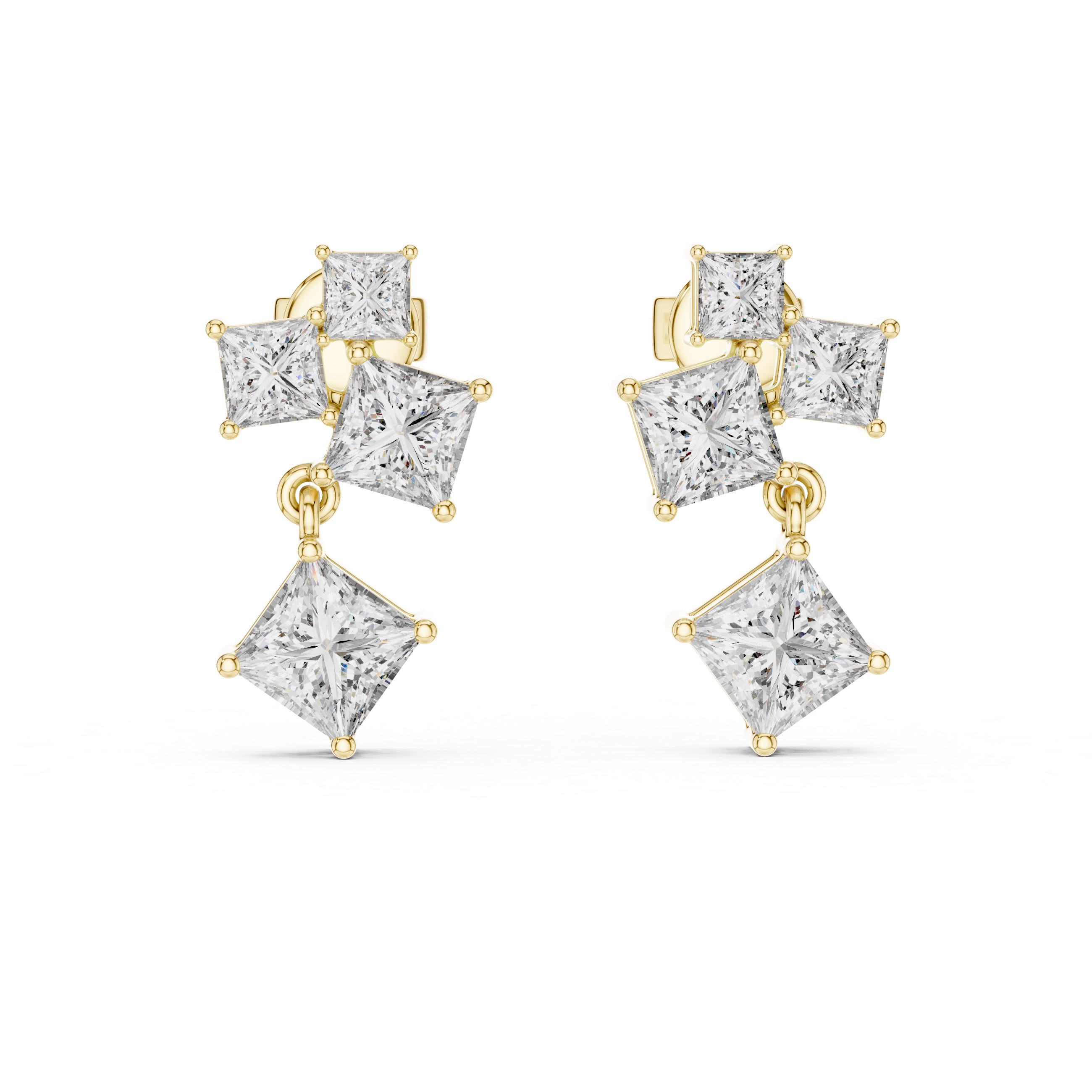 Princess Cut Diamond Geometric Drop Earrings