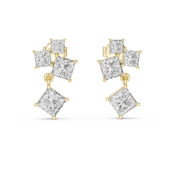 Princess Cut Diamond Geometric Drop Earrings