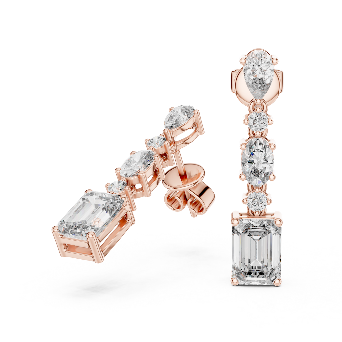 Cascading Multi-Cut Diamond Drop Earrings with Pear, Emerald and Oval Brilliance