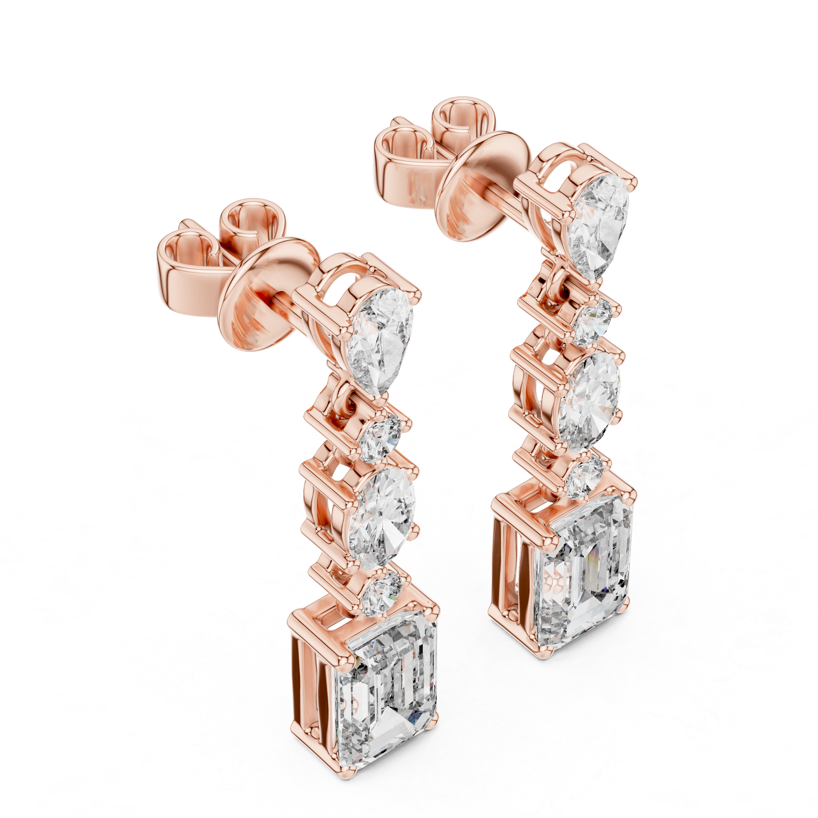 Cascading Multi-Cut Diamond Drop Earrings with Pear, Emerald and Oval Brilliance