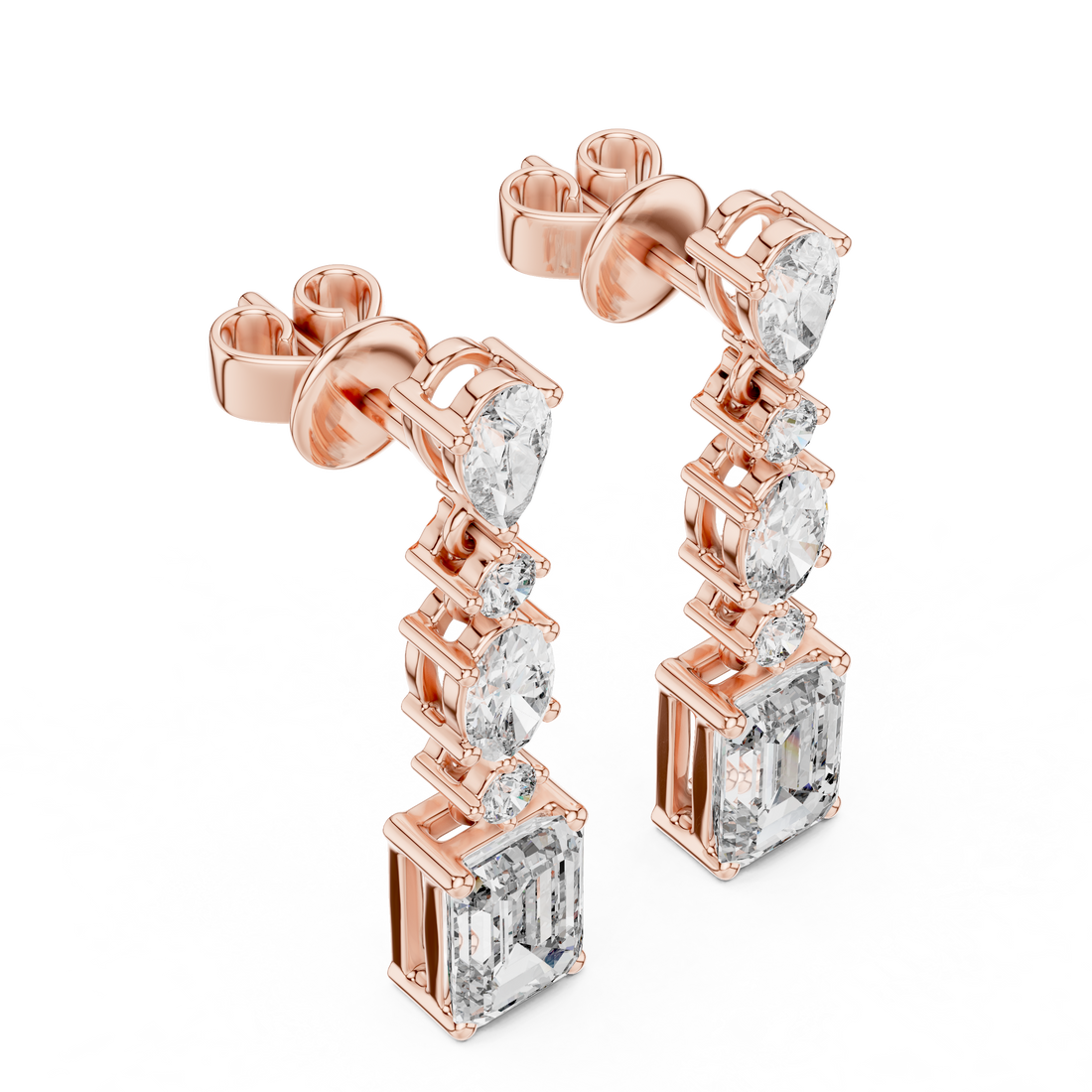 Cascading Multi-Cut Diamond Drop Earrings with Pear, Emerald and Oval Brilliance