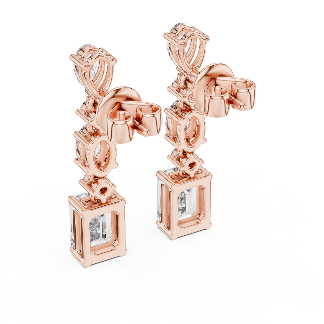 Cascading Multi-Cut Diamond Drop Earrings with Pear, Emerald and Oval Brilliance