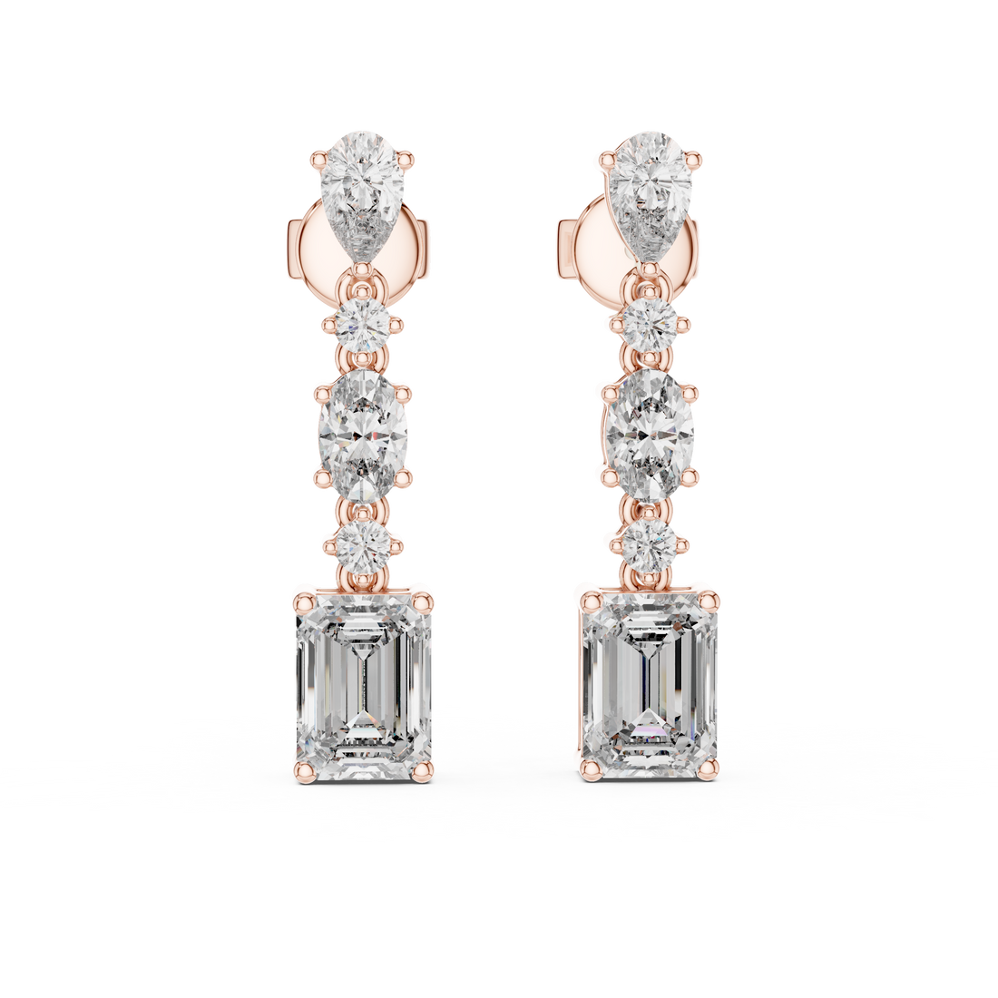 Cascading Multi-Cut Diamond Drop Earrings with Pear, Emerald and Oval Brilliance