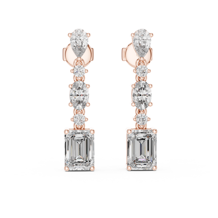 Cascading Multi-Cut Diamond Drop Earrings with Pear, Emerald and Oval Brilliance