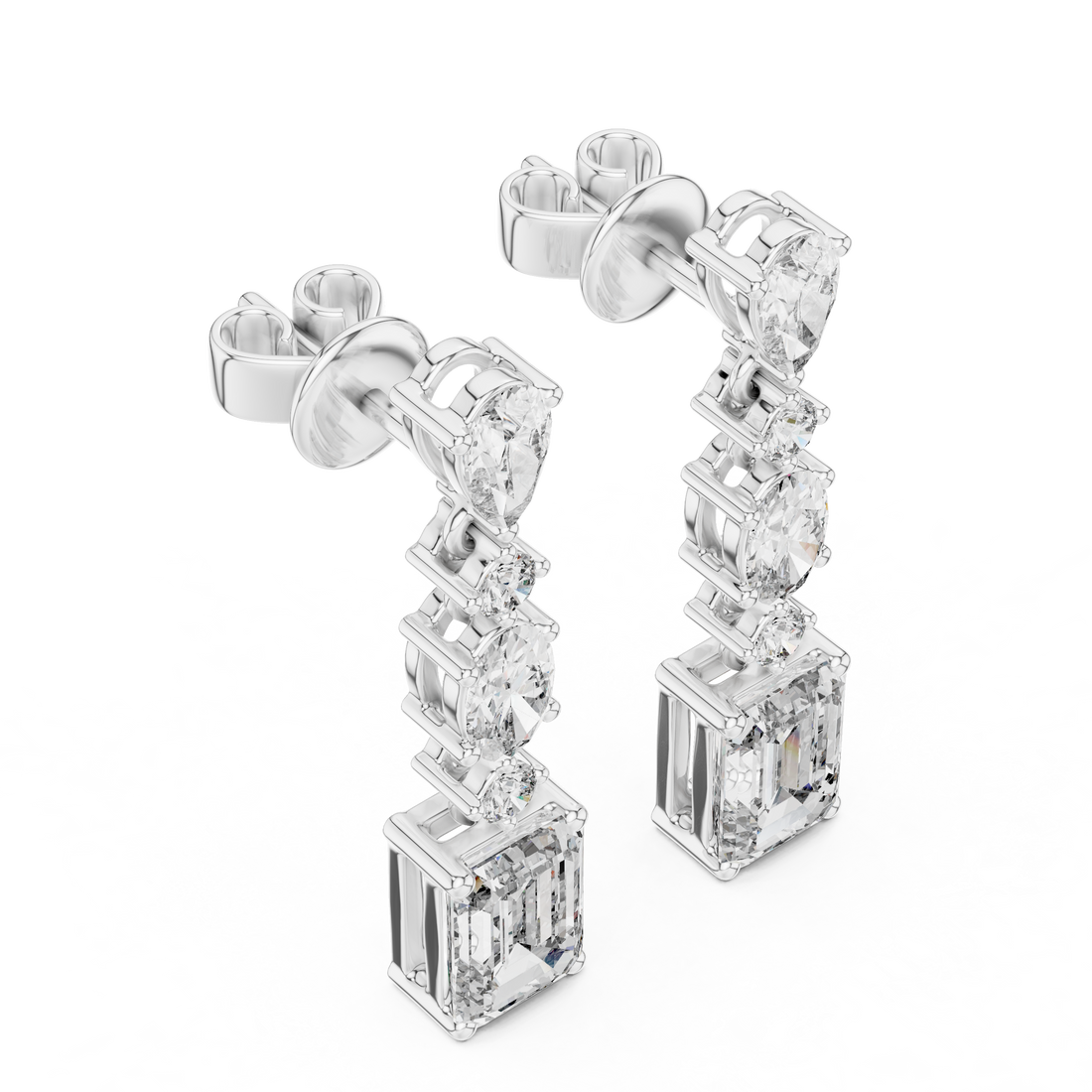 Cascading Multi-Cut Diamond Drop Earrings with Pear, Emerald and Oval Brilliance