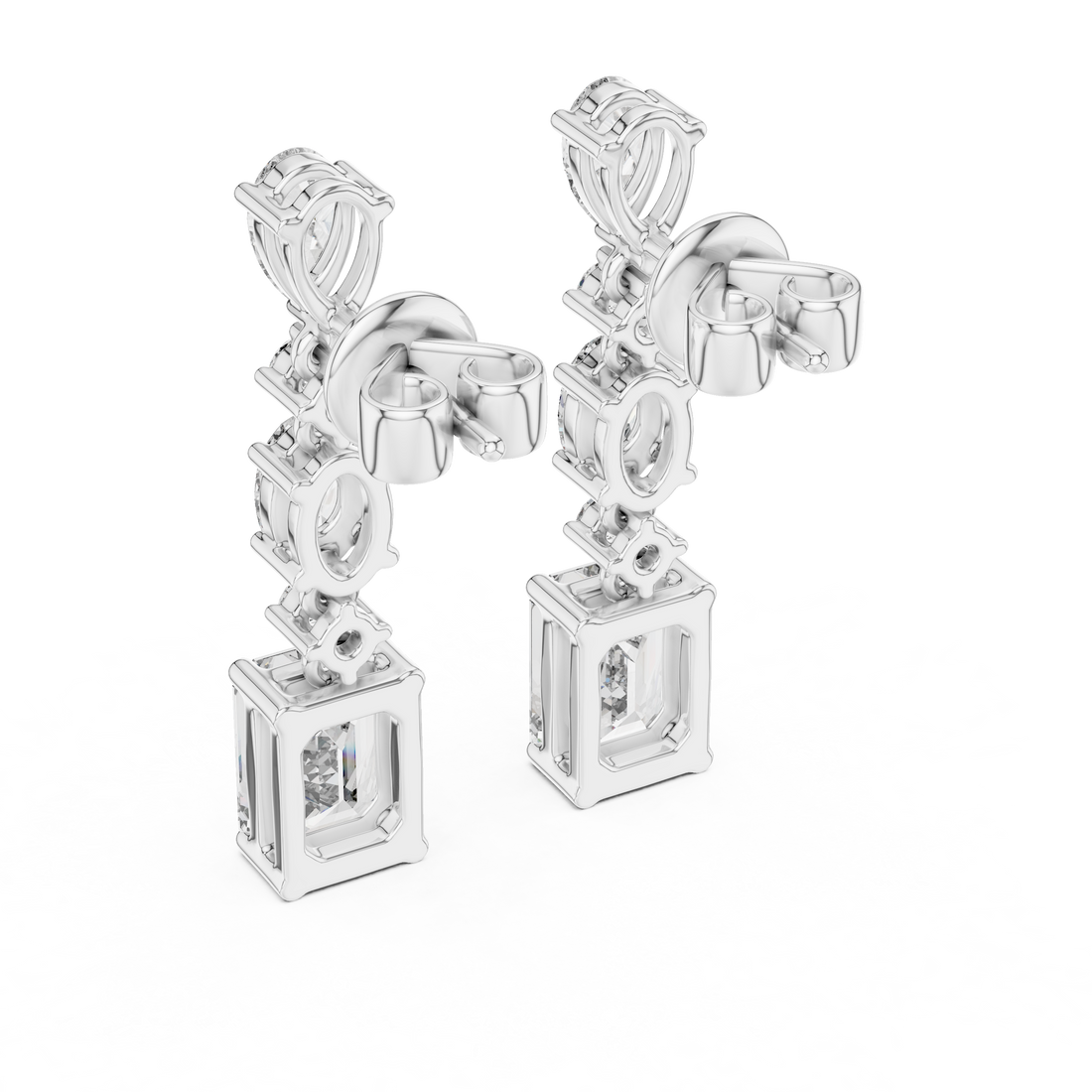 Cascading Multi-Cut Diamond Drop Earrings with Pear, Emerald and Oval Brilliance