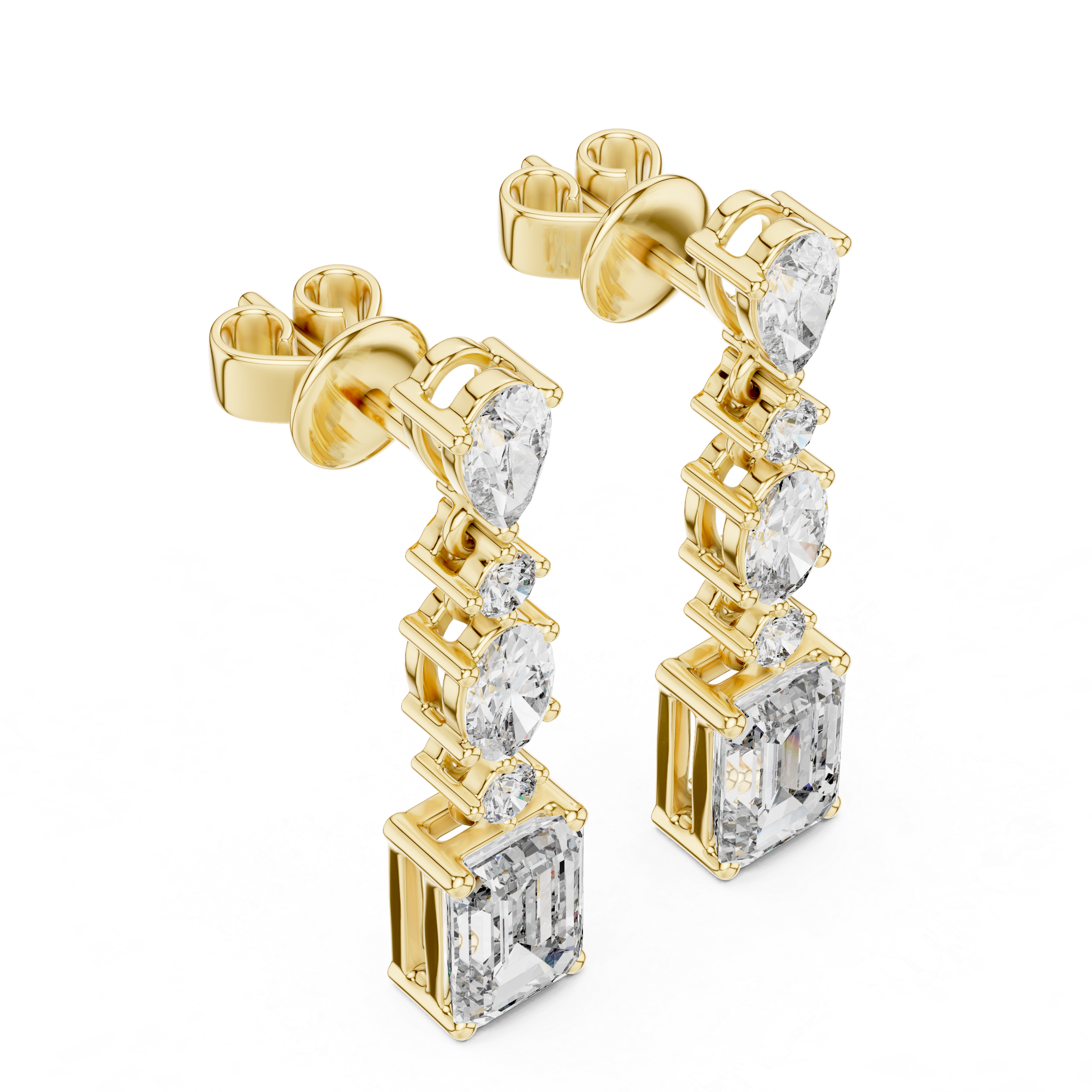 Cascading Multi-Cut Diamond Drop Earrings with Pear, Emerald and Oval Brilliance