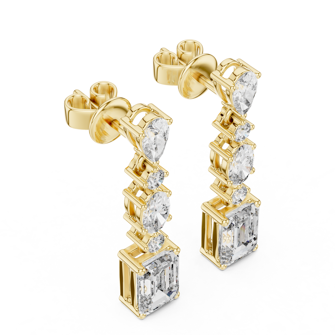 Cascading Multi-Cut Diamond Drop Earrings with Pear, Emerald and Oval Brilliance