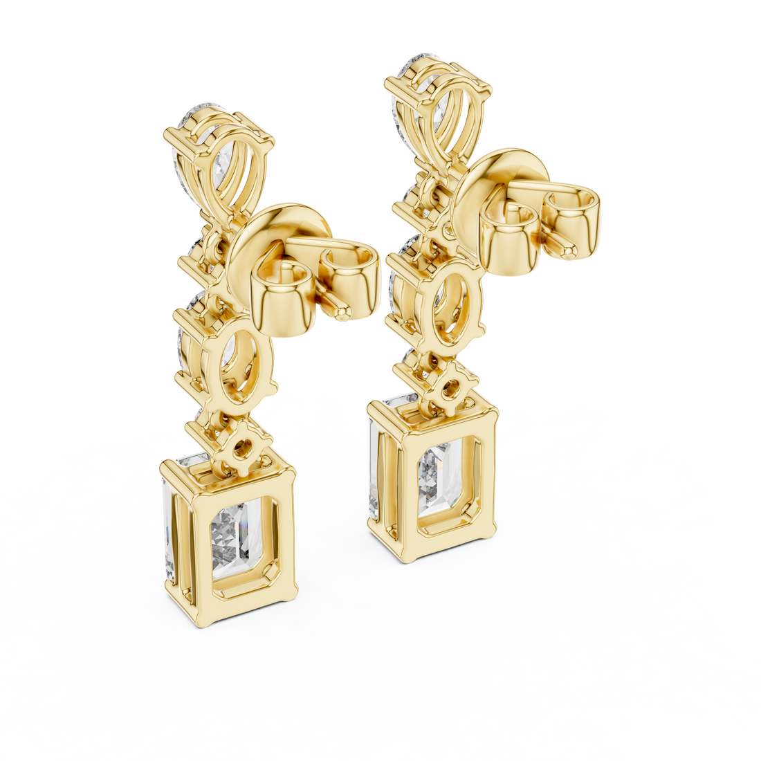 Cascading Multi-Cut Diamond Drop Earrings with Pear, Emerald and Oval Brilliance