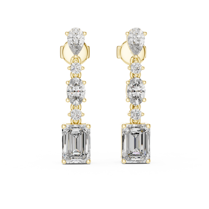 Cascading Multi-Cut Diamond Drop Earrings with Pear, Emerald and Oval Brilliance