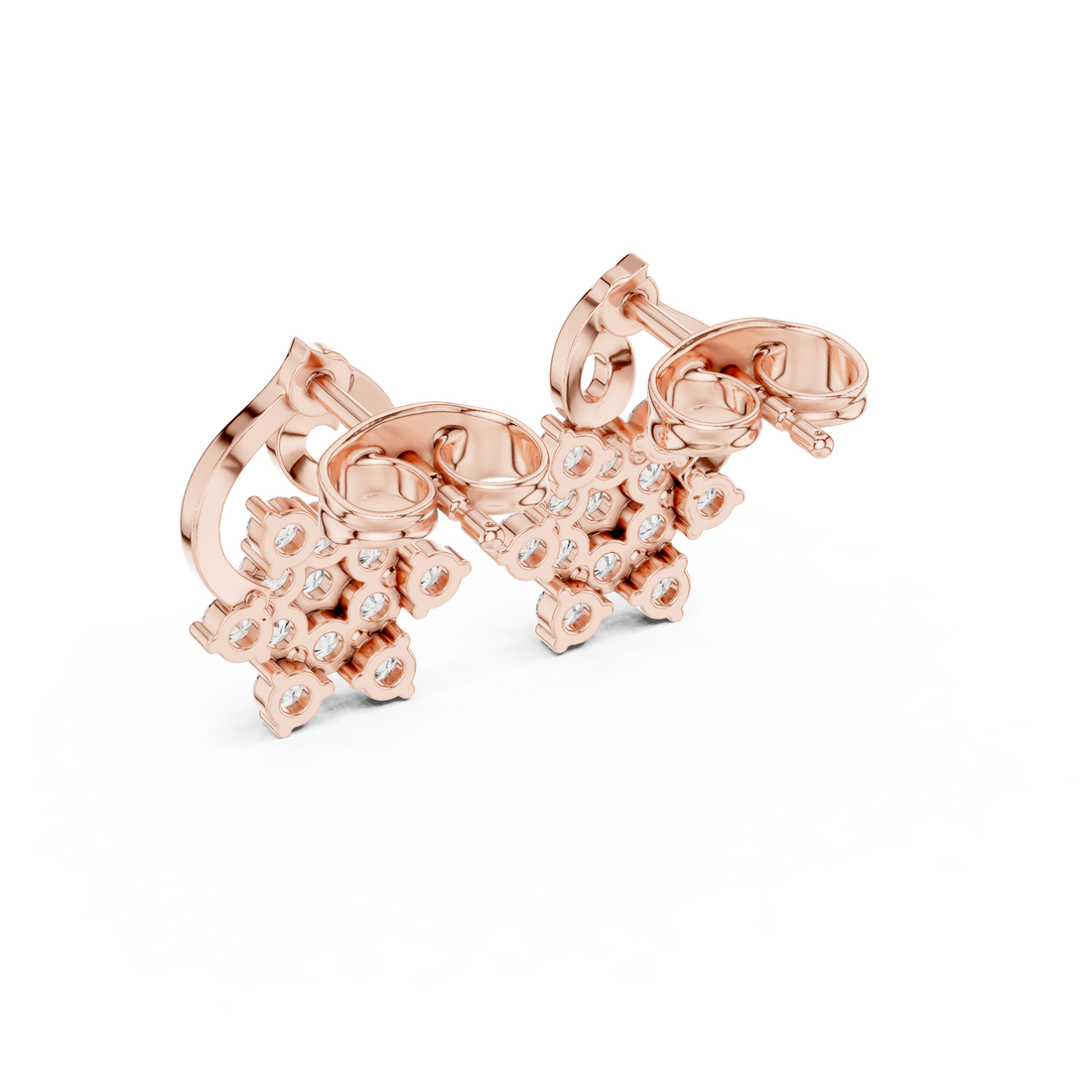 Elegant round cut diamond floral scroll stud earrings design