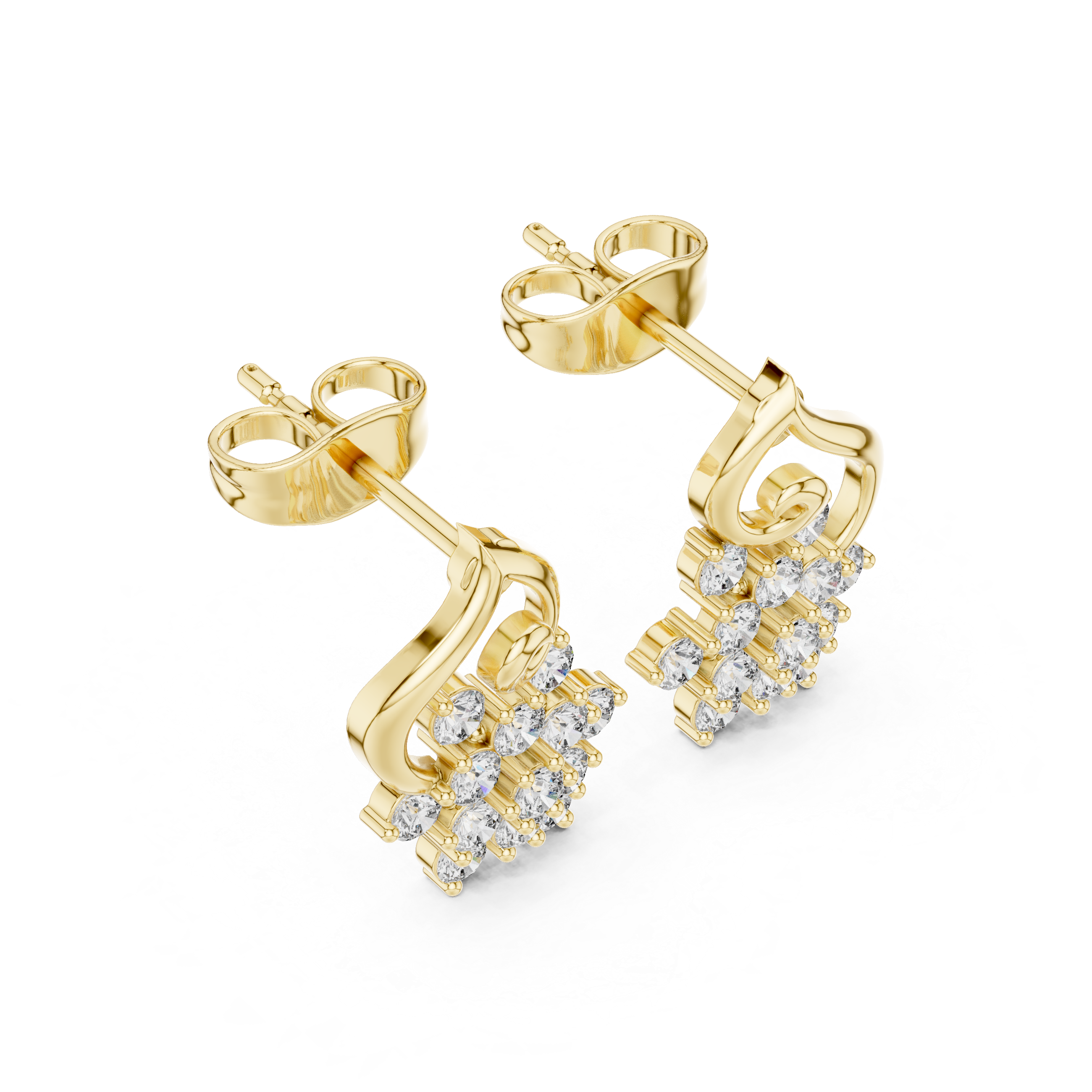 Brilliant round cut diamond floral scroll stud earrings shine detail