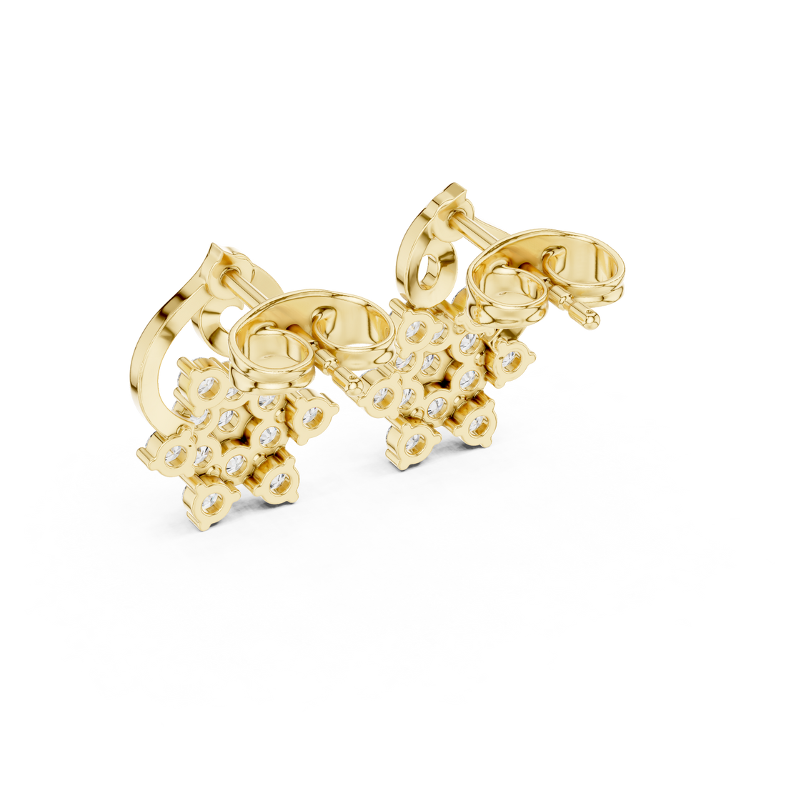 Round diamond floral cluster scroll stud earrings vintage inspired style