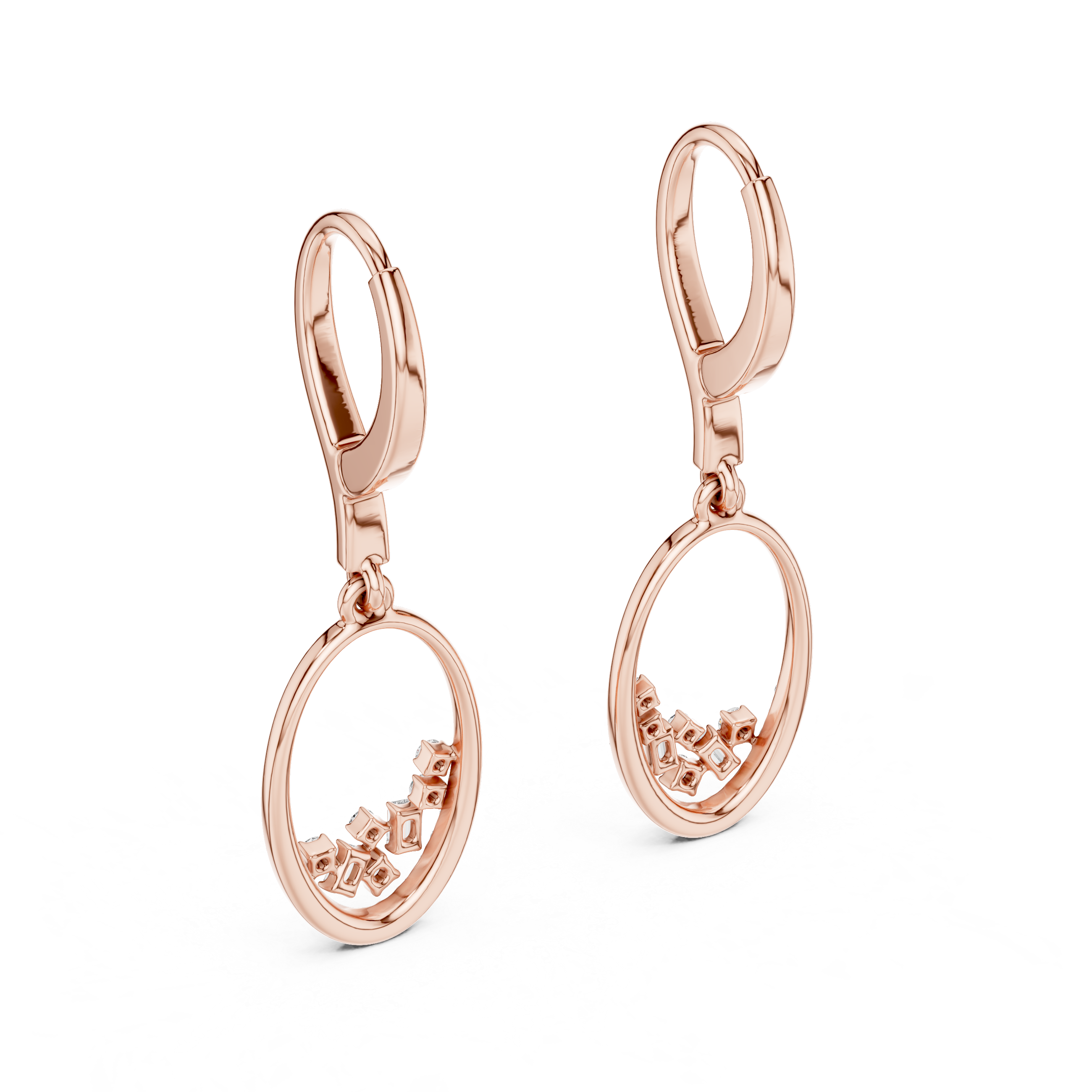 Oval Pavé Diamond Drop Earrings with Baguette Accents