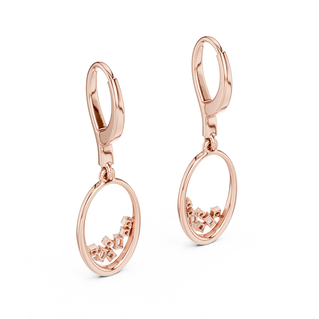 Oval Pavé Diamond Drop Earrings with Baguette Accents