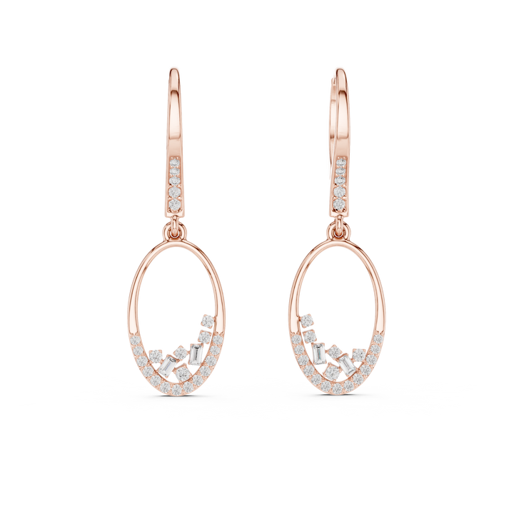 Oval Pavé Diamond Drop Earrings with Baguette Accents