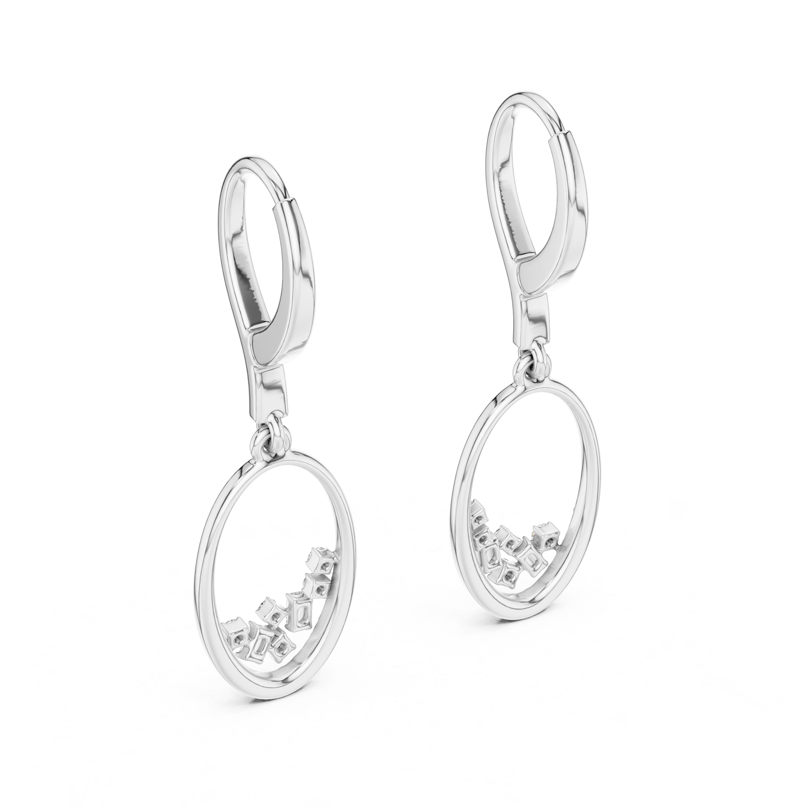 Oval Pavé Diamond Drop Earrings with Baguette Accents