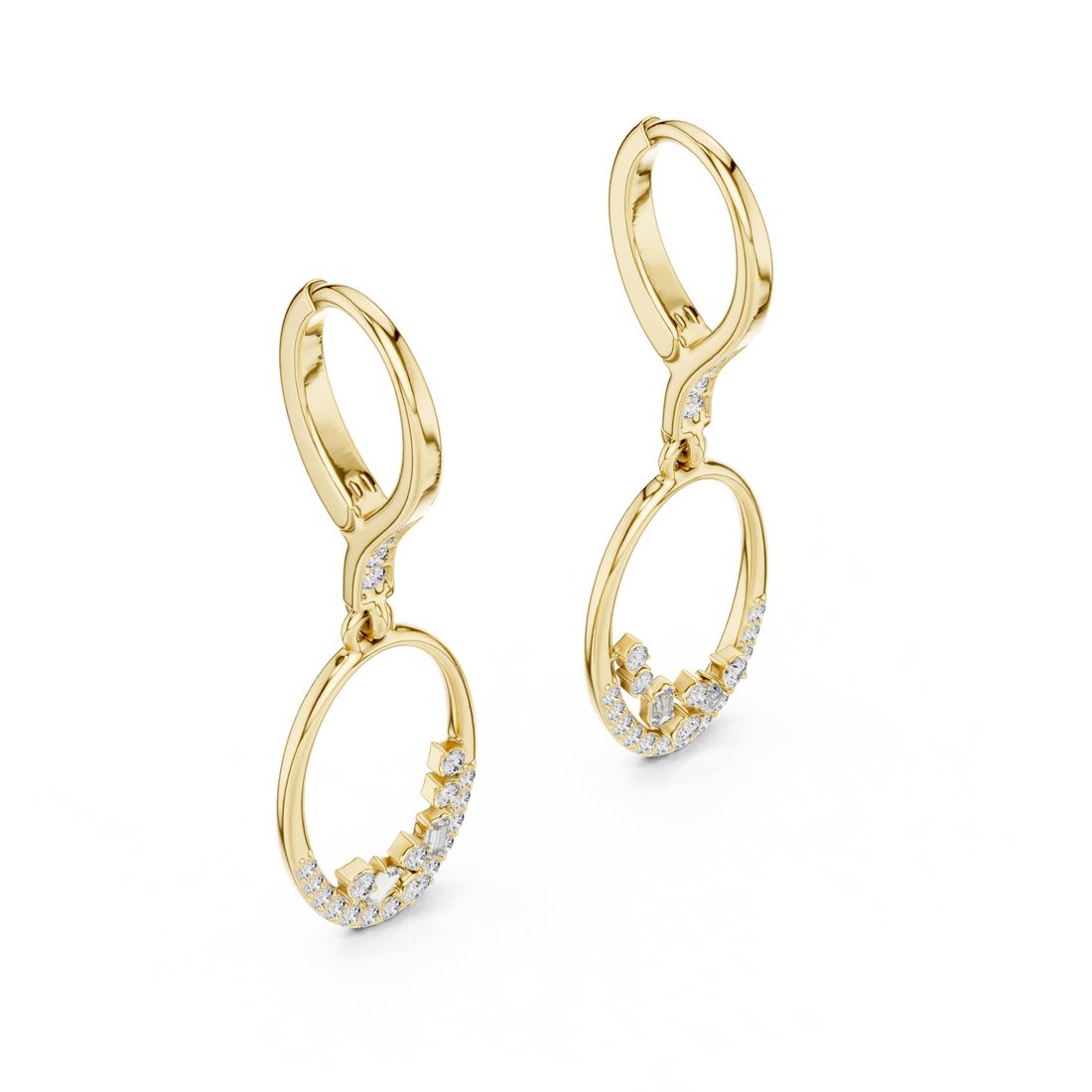 Oval Pavé Diamond Drop Earrings with Baguette Accents