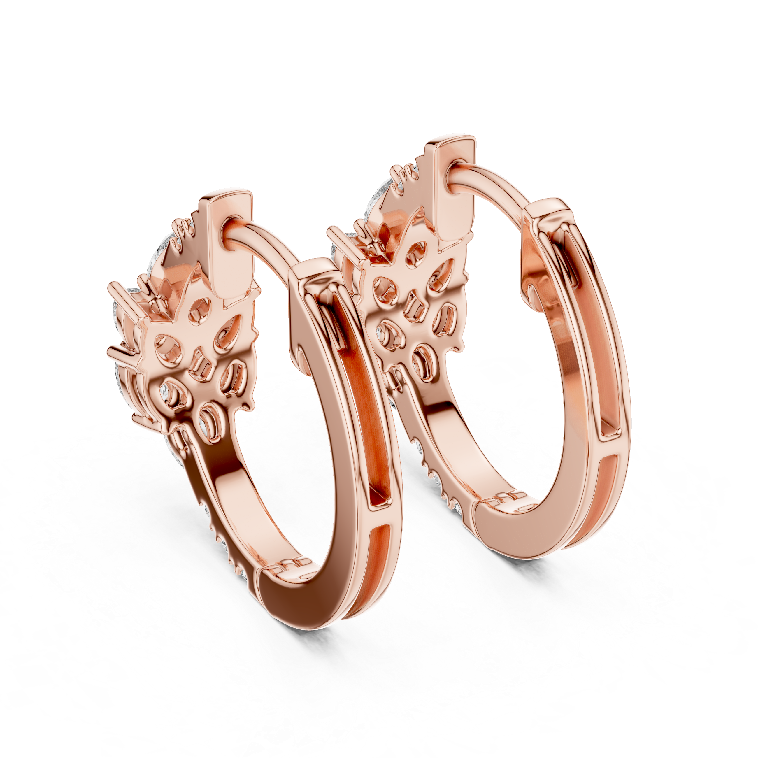 Pear and Round Diamond Floral Huggie Earrings with Layered Brilliance