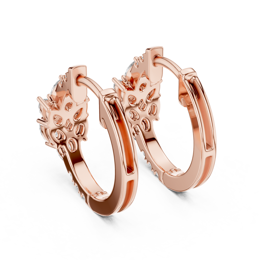 Pear and Round Diamond Floral Huggie Earrings with Layered Brilliance