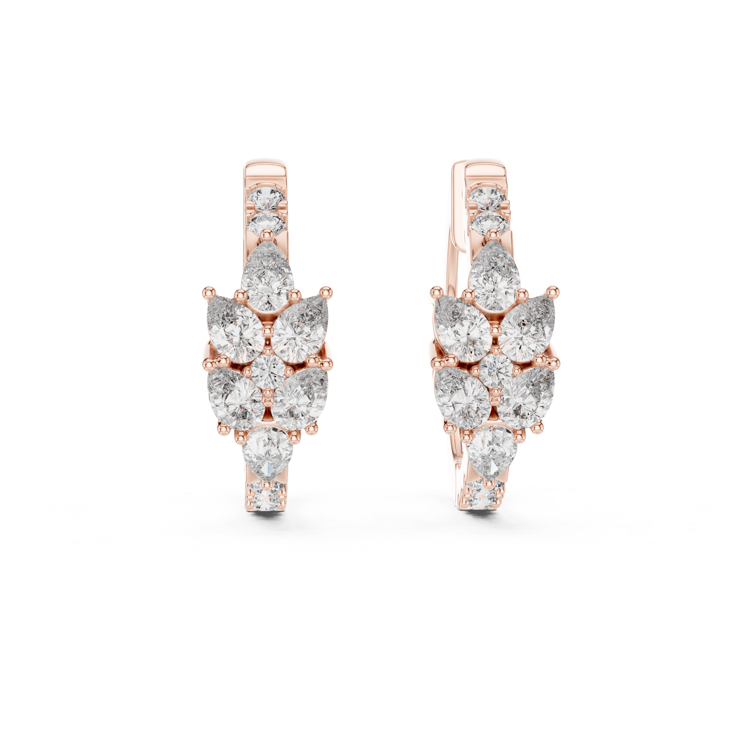 Pear and Round Diamond Floral Huggie Earrings with Layered Brilliance