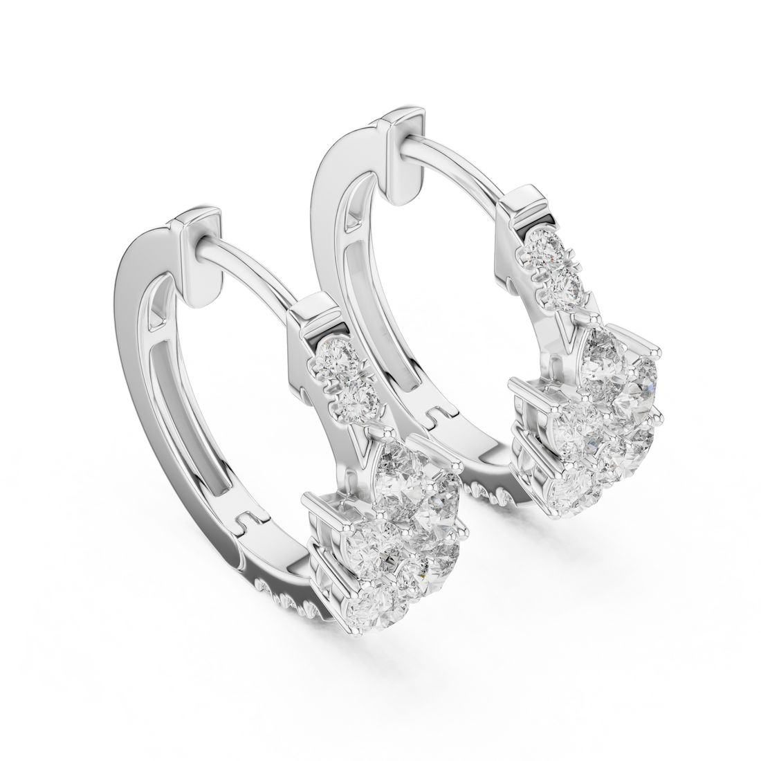 Pear and Round Diamond Floral Huggie Earrings with Layered Brilliance