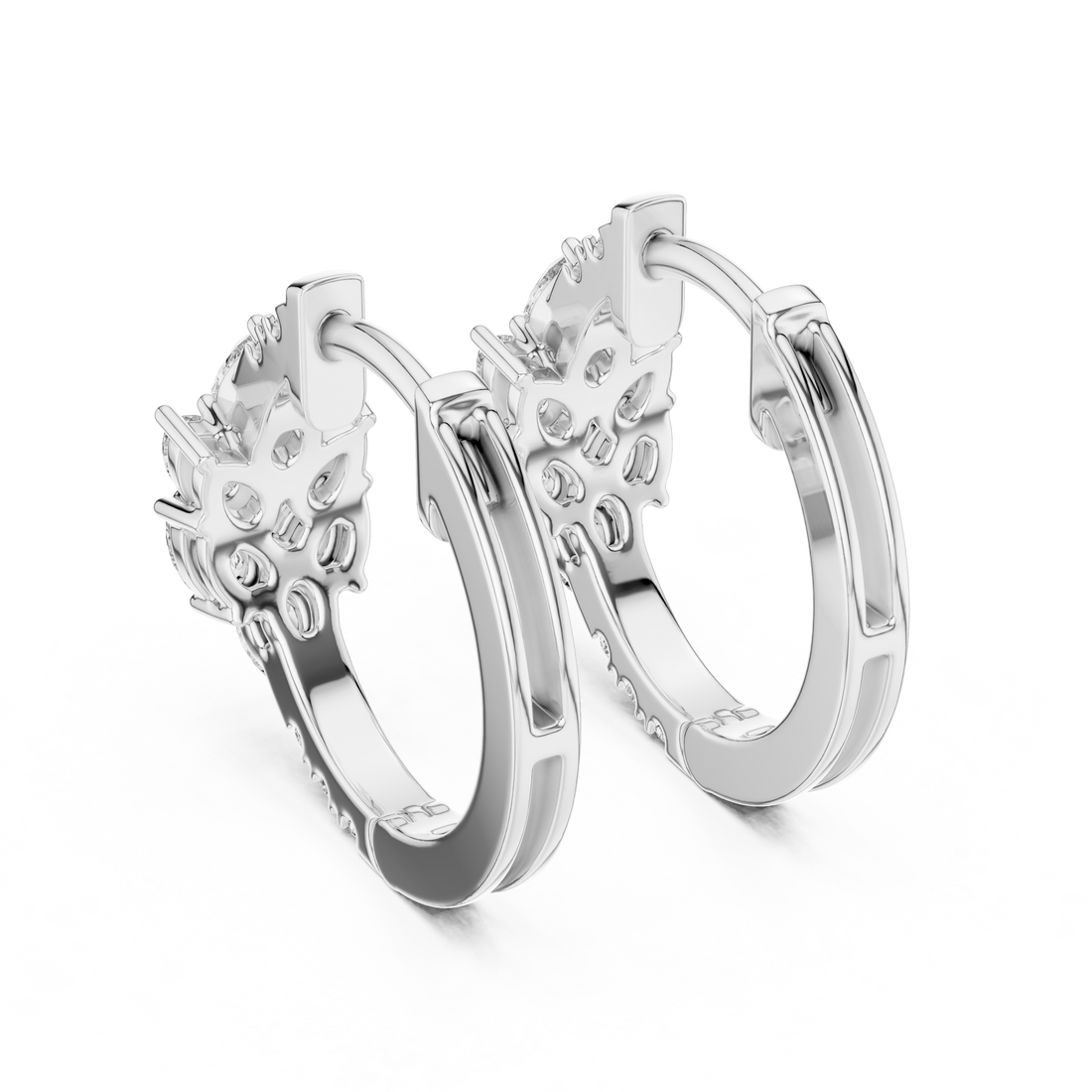 Pear and Round Diamond Floral Huggie Earrings with Layered Brilliance