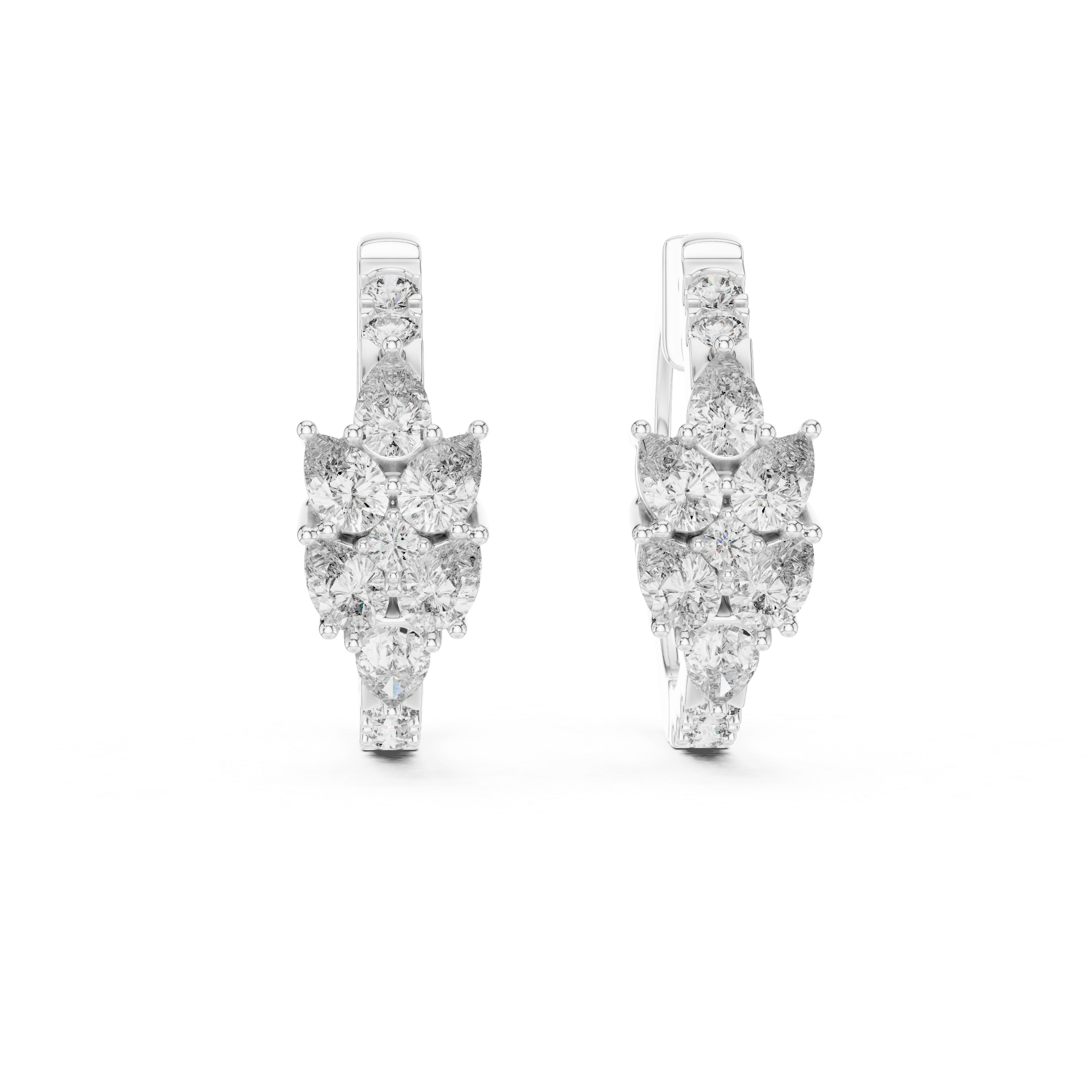 Pear and Round Diamond Floral Huggie Earrings with Layered Brilliance