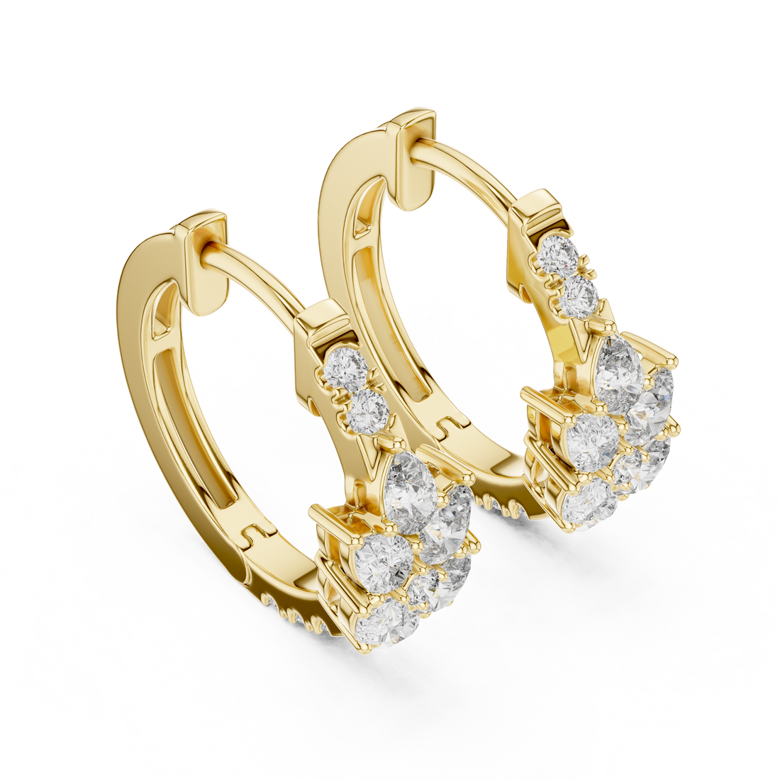 Pear and Round Diamond Floral Huggie Earrings with Layered Brilliance