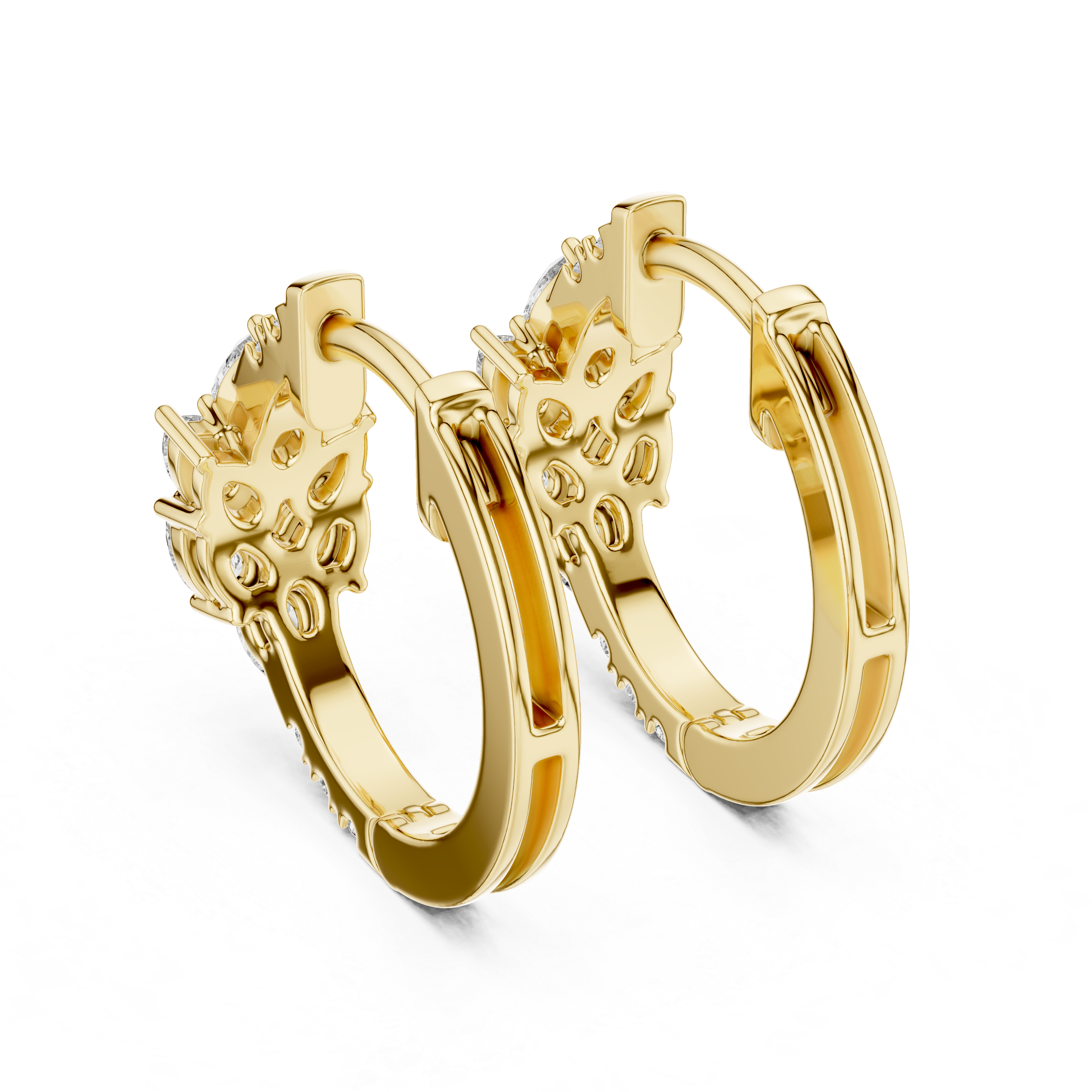 Pear and Round Diamond Floral Huggie Earrings with Layered Brilliance