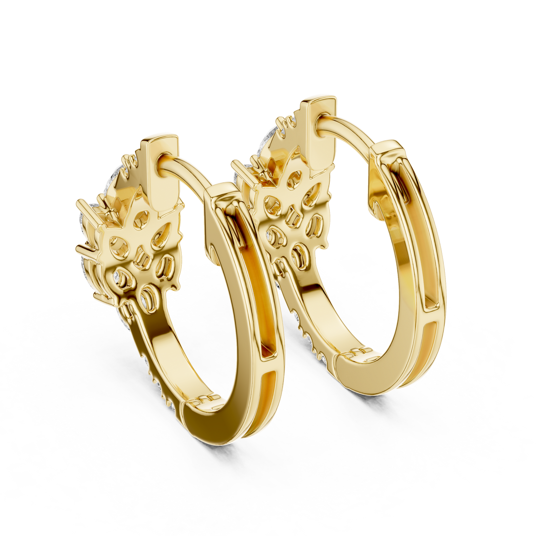 Pear and Round Diamond Floral Huggie Earrings with Layered Brilliance