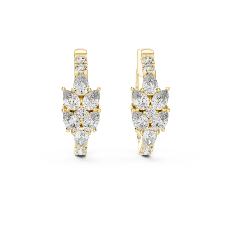 Pear and Round Diamond Floral Huggie Earrings with Layered Brilliance