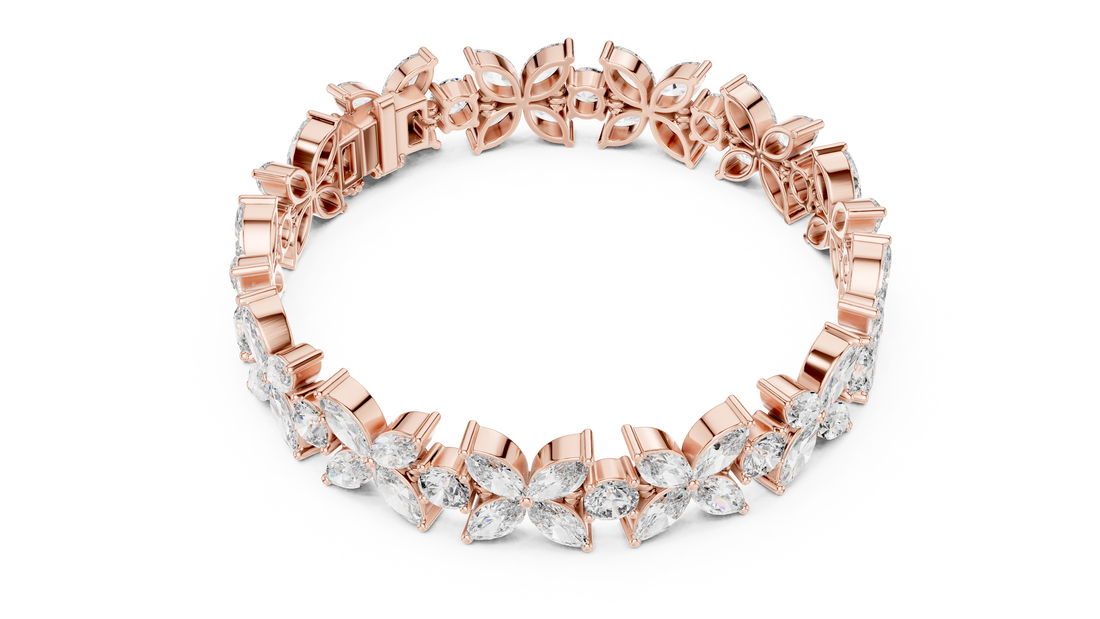 Marquise and Round Diamond Floral Link Bracelet with Bloom Motif